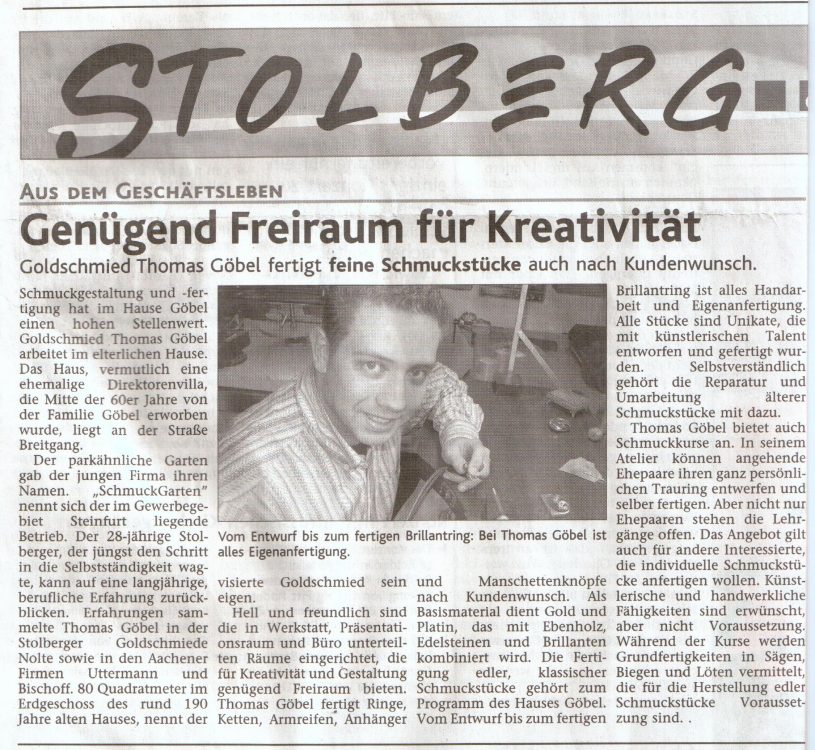 StolbergSchmuckgarten - Zeitungsartikel -Stolberger Nachrichten Freitag 19. November 2004er Nachrichten Freitag 19. November 2004 Schmuckgarten - Zeitungsartikel -Stolberger Nachrichten Freitag 19. November 2004