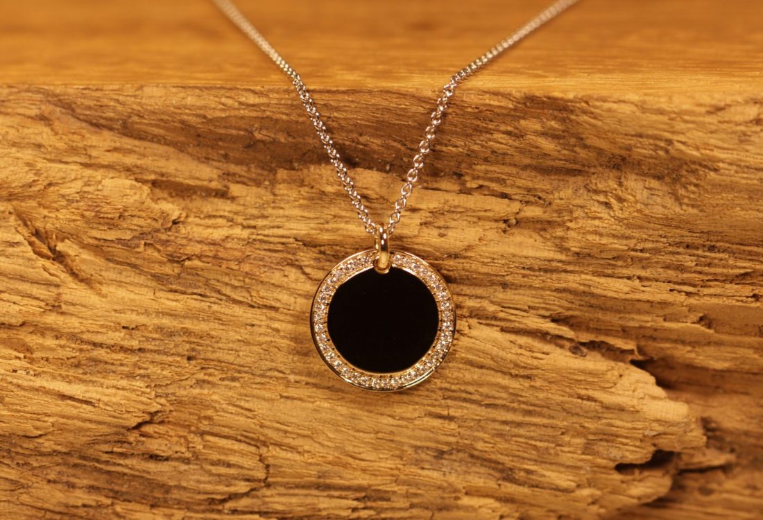 Gravurplatte in 585er Rosegold, Kreis 14mm mit Brillanten