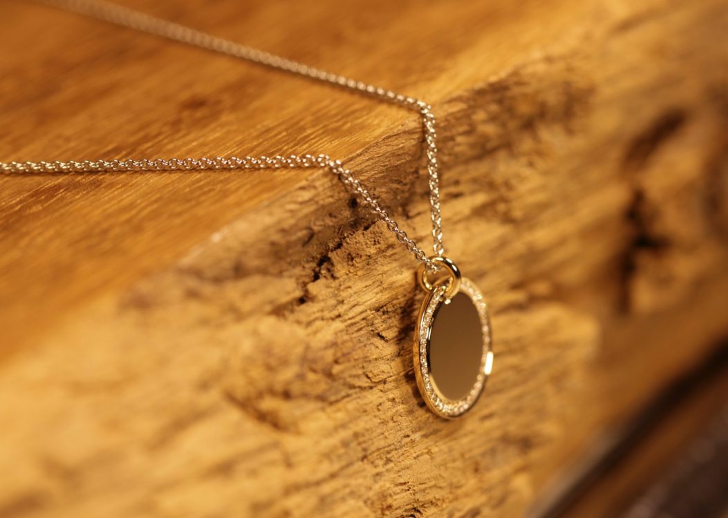 Gravurplatte in 585er Rosegold, Kreis 14mm mit Brillanten