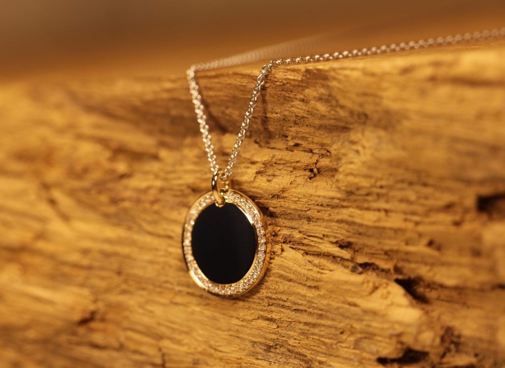 Gravurplatte in 585er Rosegold, Kreis 14mm mit Brillanten