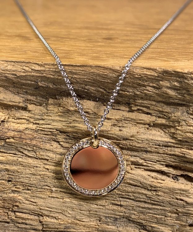 Gravurplatte in 585er Rosegold, Kreis 14mm mit Brillanten