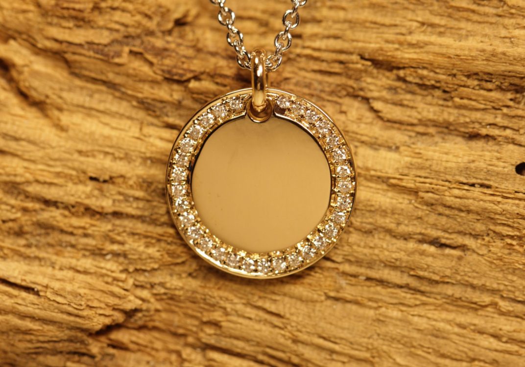 Gravurplatte in 585er Rosegold, Kreis 12mm mit Brillanten
