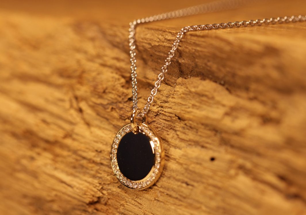 Gravurplatte in 585er Rosegold, Kreis 12mm mit Brillanten