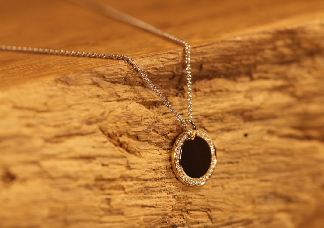 Gravurplatte in 585er Rosegold, Kreis 12mm mit Brillanten