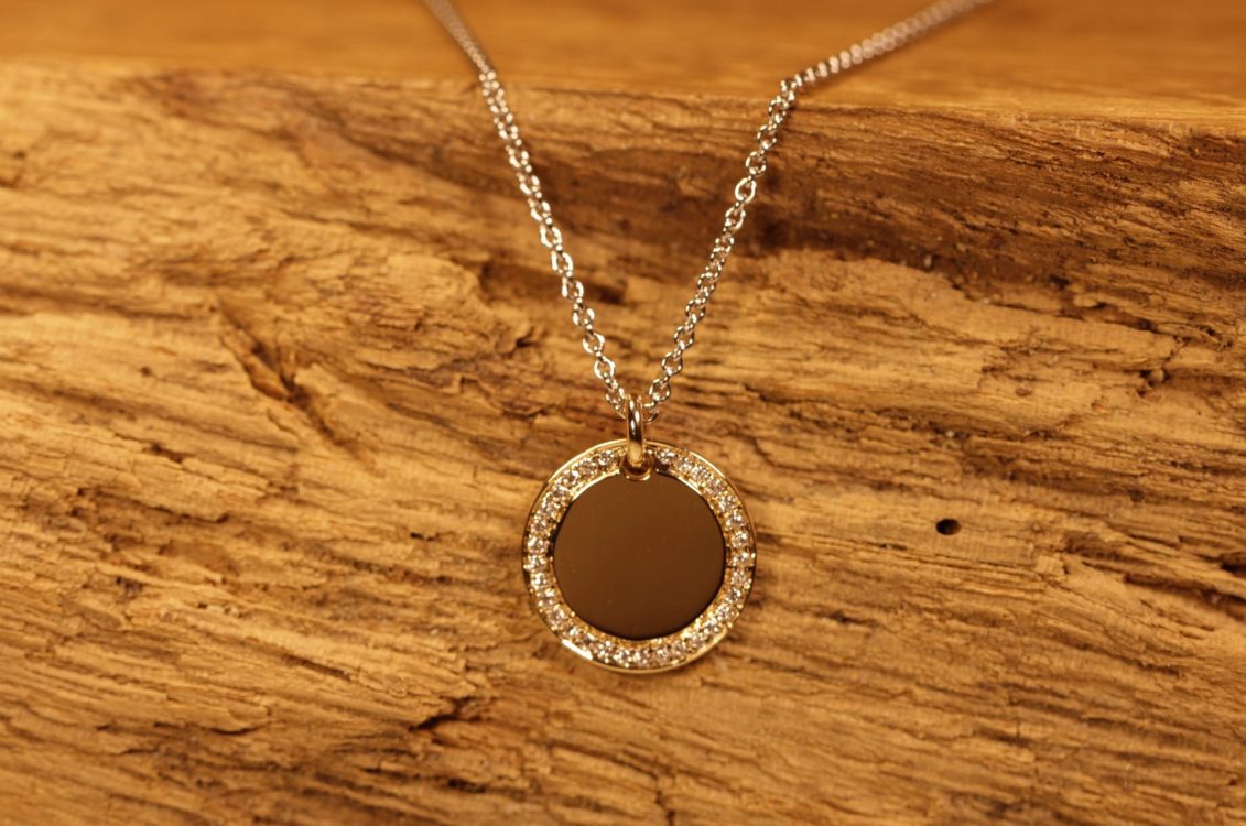 Gravurplatte in 585er Rosegold, Kreis 12mm mit Brillanten