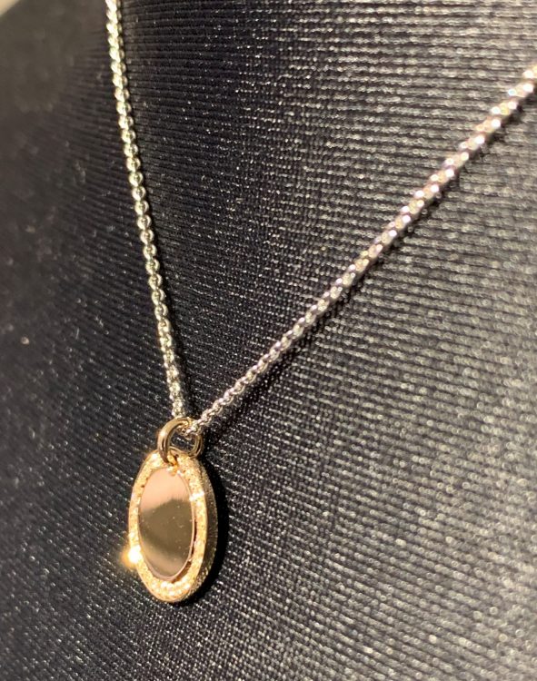 Gravurplatte in 585er Rosegold, Kreis 12mm mit Brillanten