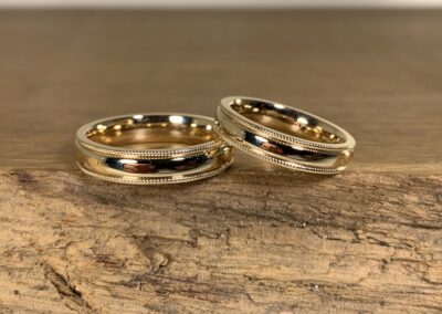 Trauringe 585er Rosegold Vintage mit Millgriffrand