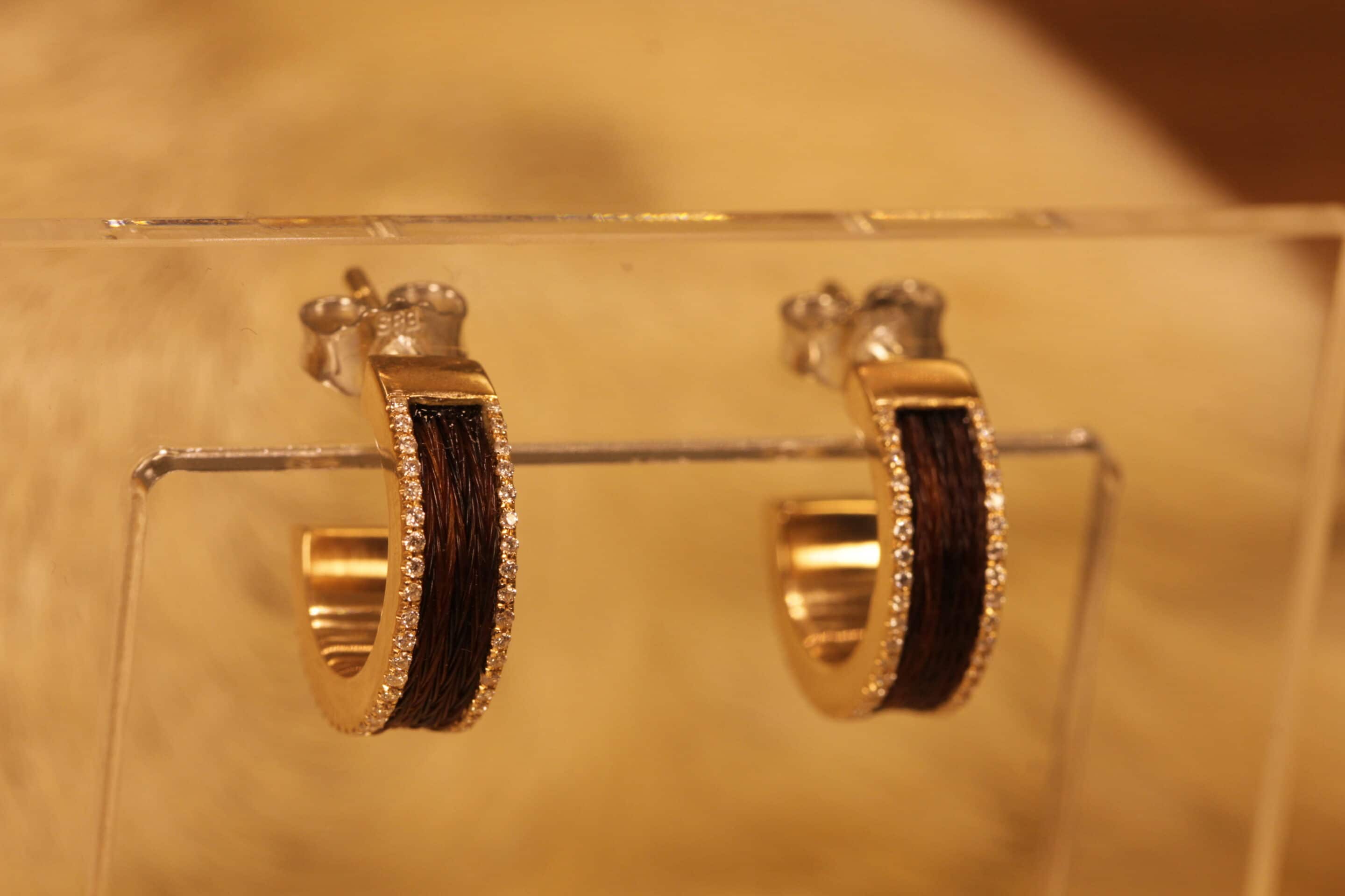 Pferdehaar Creolen 585er Rosegold mit Diamant
