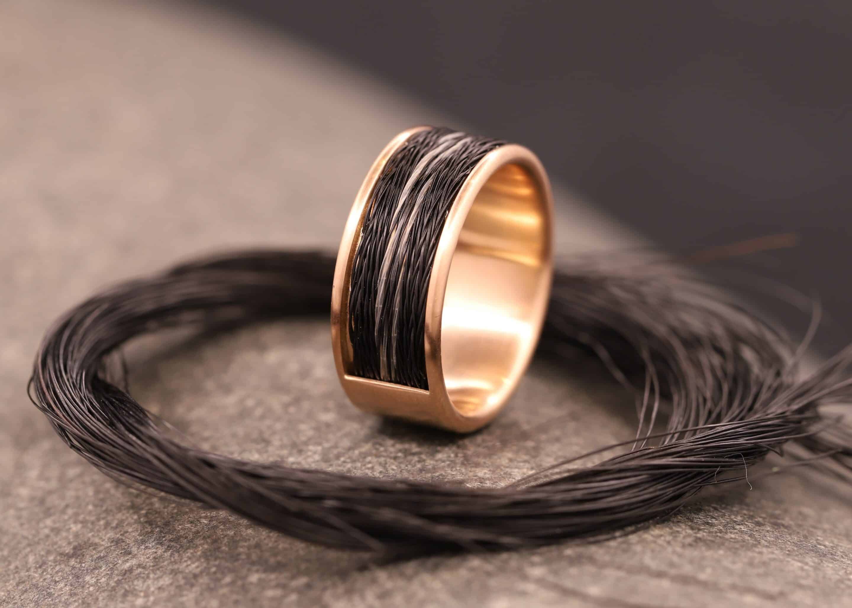 pferde haar ring mit kompfort modell in 585er rose gold hergestellt schmuckgarten