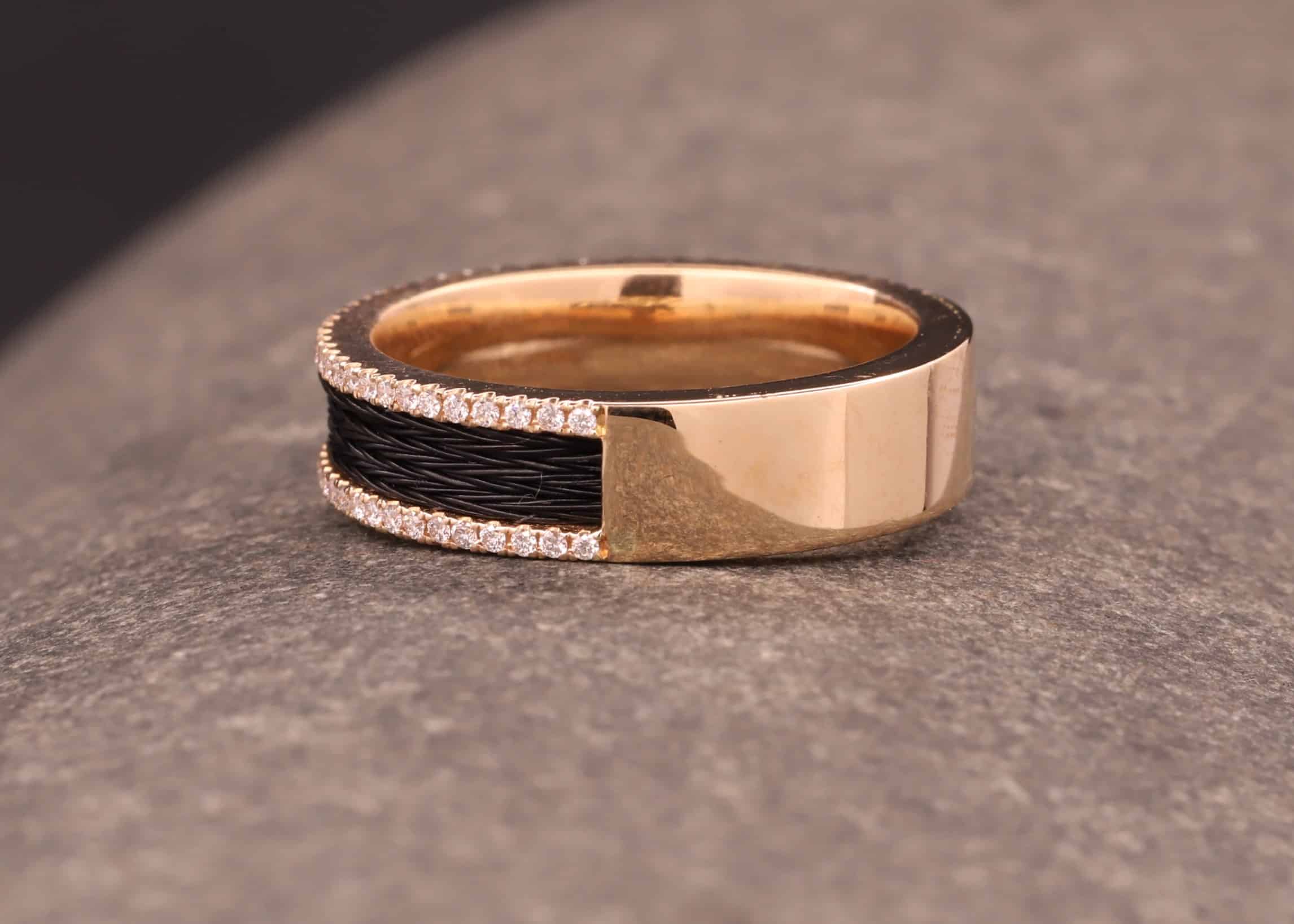 rosegold ring mit brillanten und gewebten pferdehaar schmuckgarten