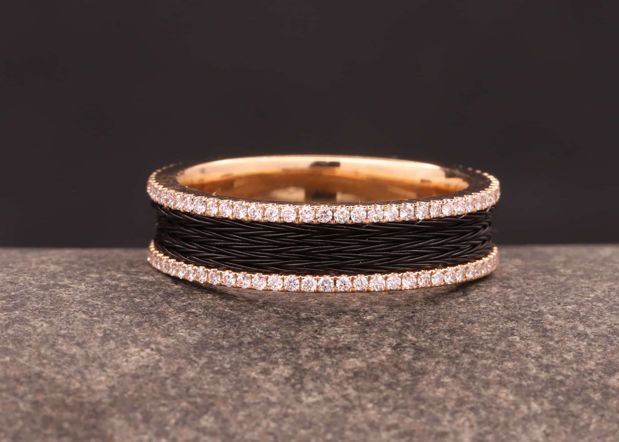 rosegold ring mit brillanten und gewebten pferdehaar schmuckgarten