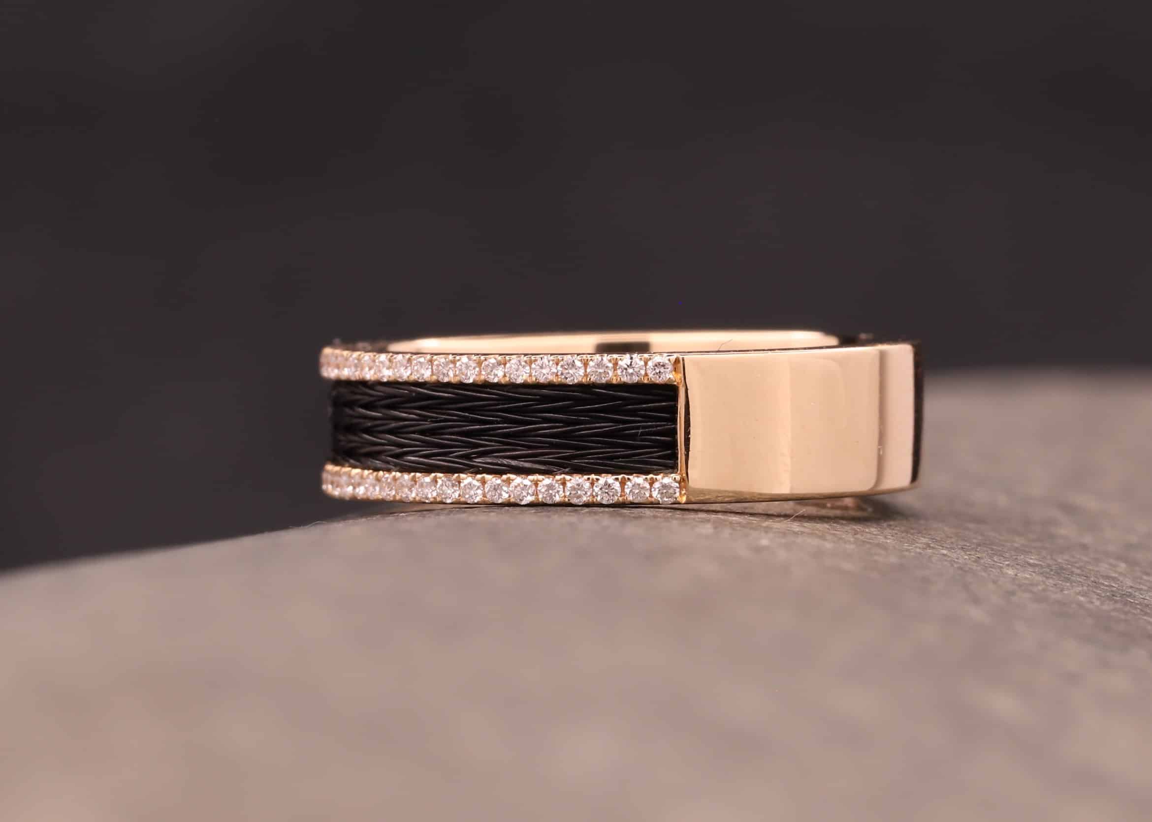 rosegold ring mit brillanten und gewebten pferdehaar schmuckgarten
