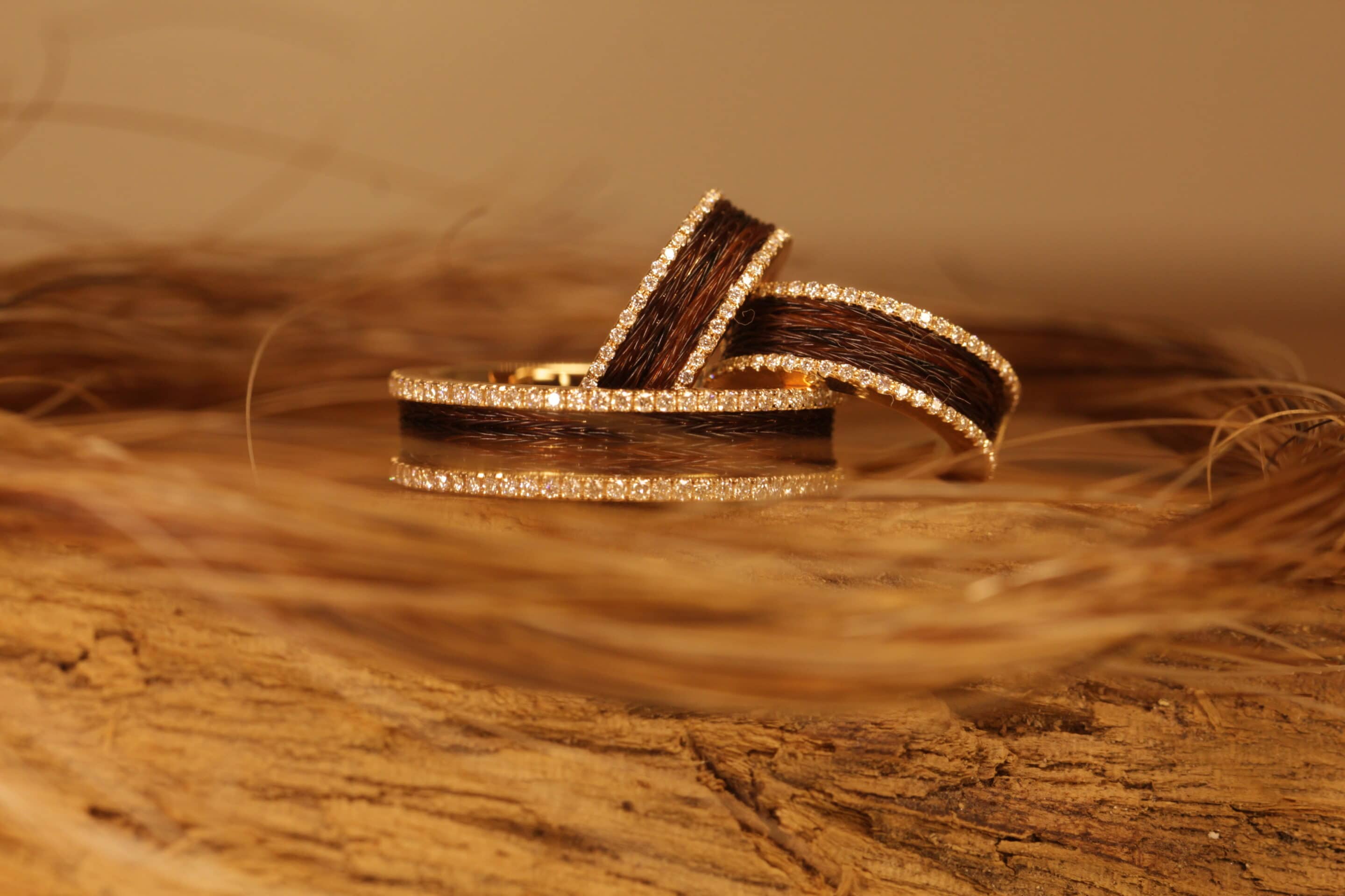 Pferdehaar Set - Creolen 585er Rosegold mit Diamant