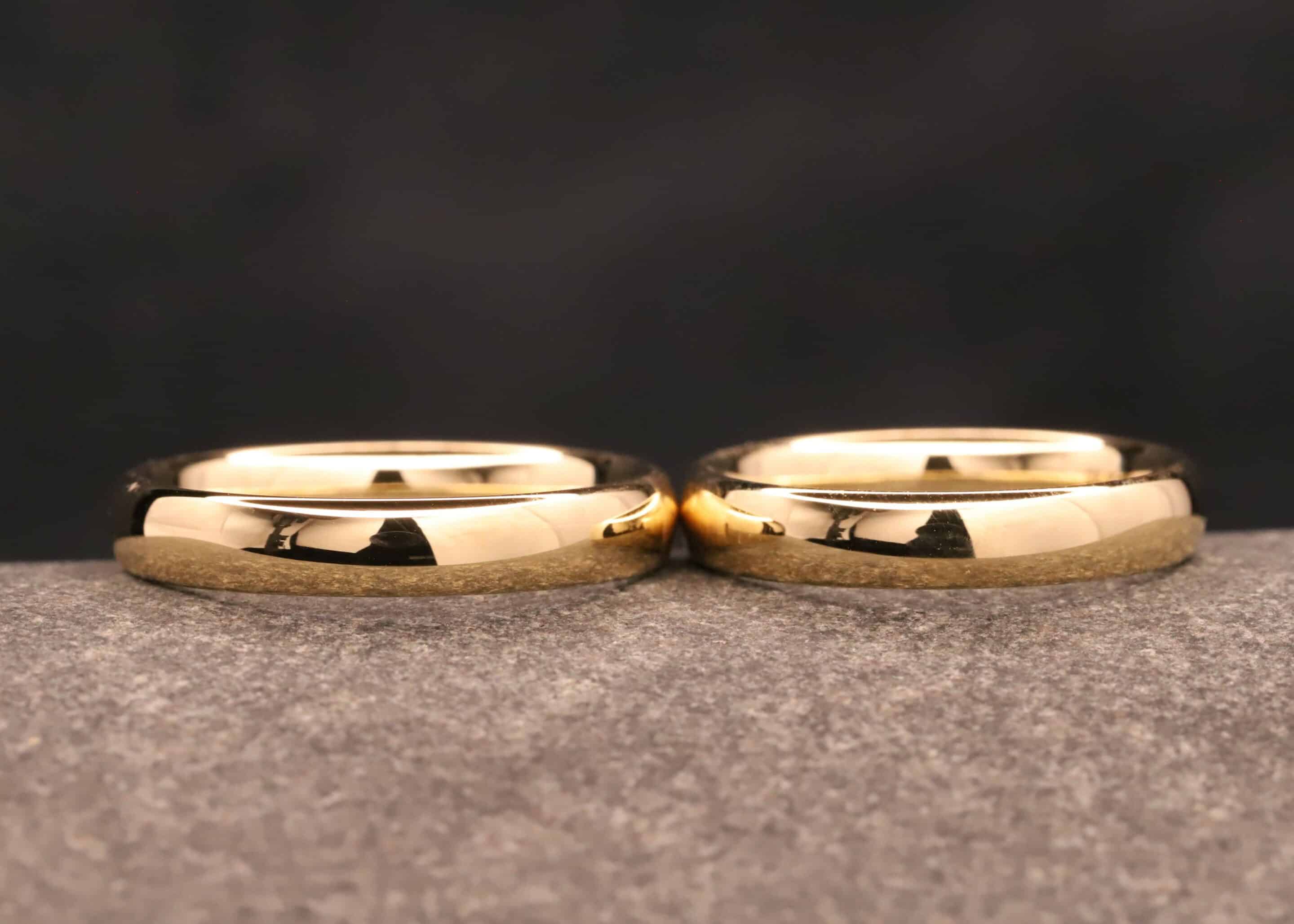 trauringe entstanden im schmuckgarten während des trauringkurses - gold ringe poliert