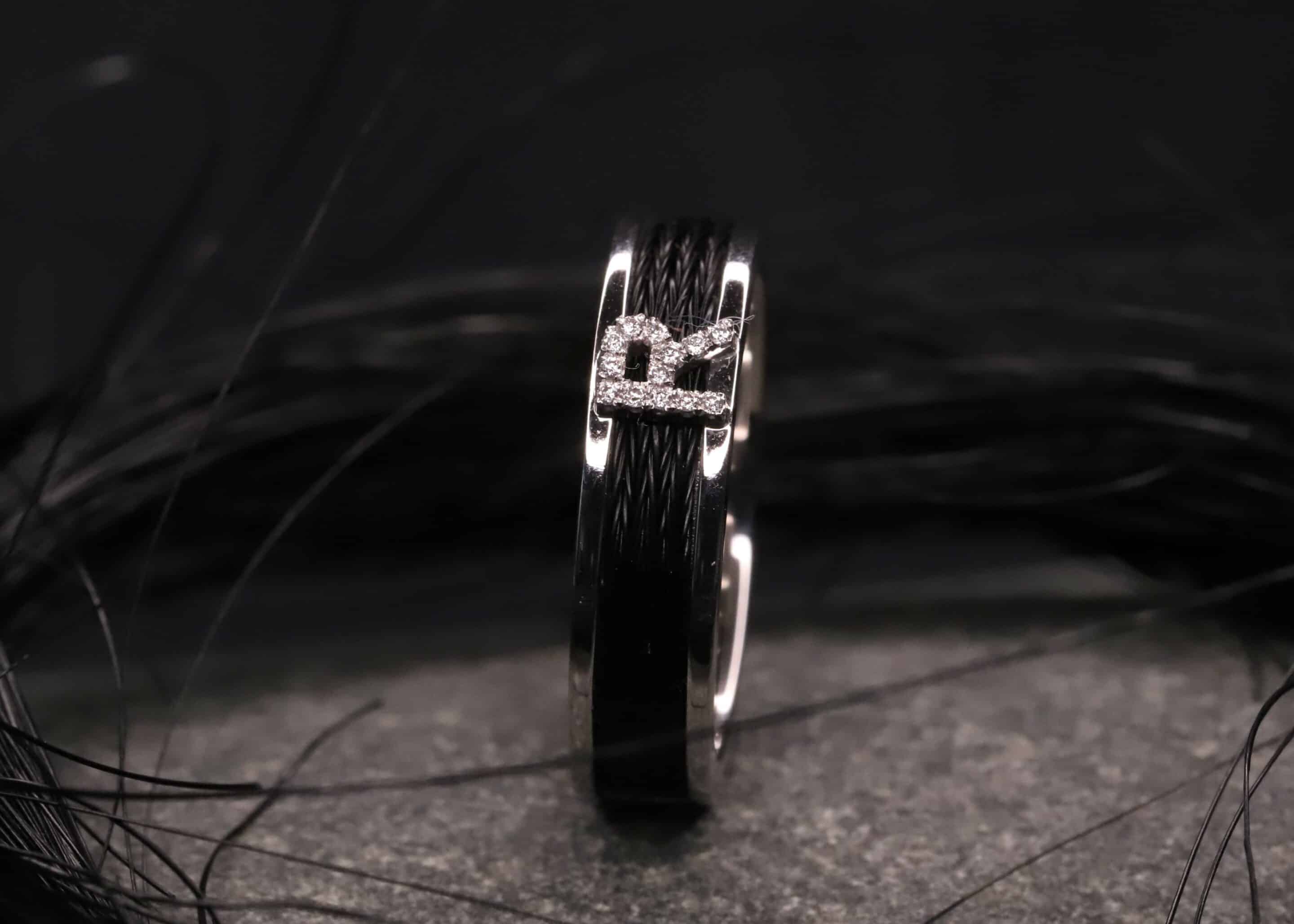 585 grau gold ring mit pferdehaar und wunschbuchstaben mit brillanten ausgefasst schmuckgarten stolberg