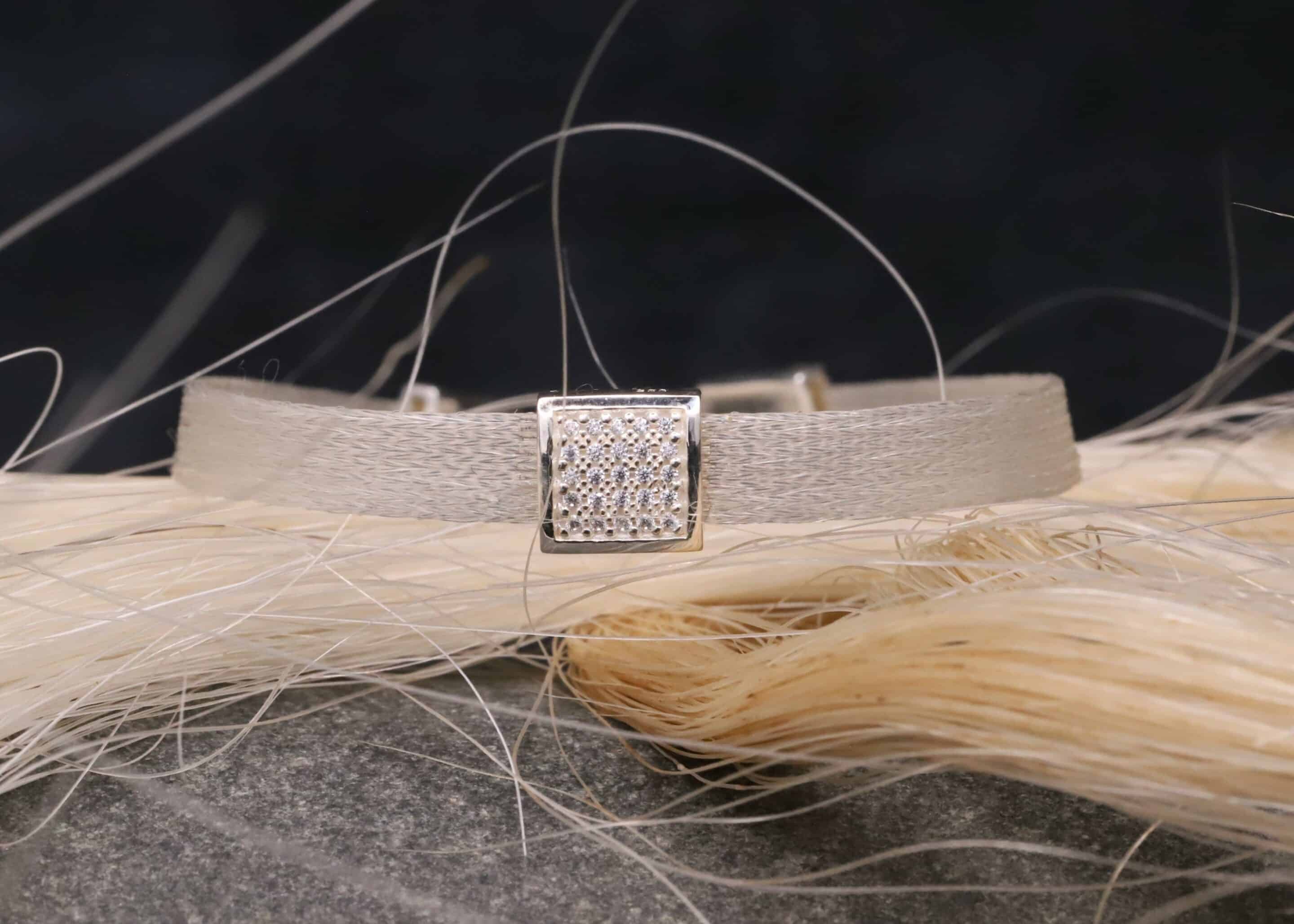 Pferdehaararmband 925er Silber mit Zirkonia 6mm breit