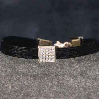 Pferdehaararmband 585er Gelbgold mit Brillanten 6mm breit