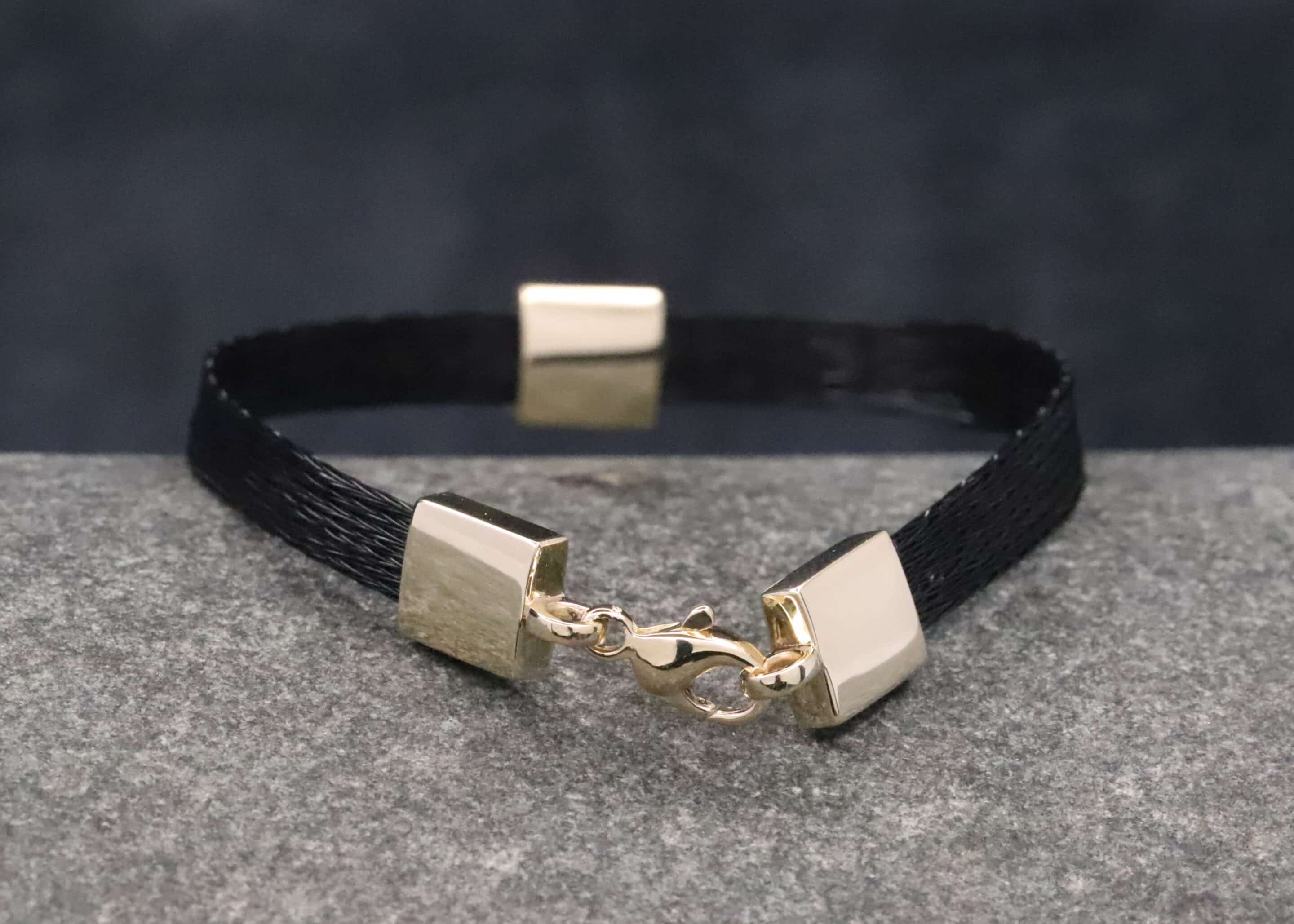 Pferdehaararmband 585er Gelbgold mit Brillanten 6mm breit – Bild 3