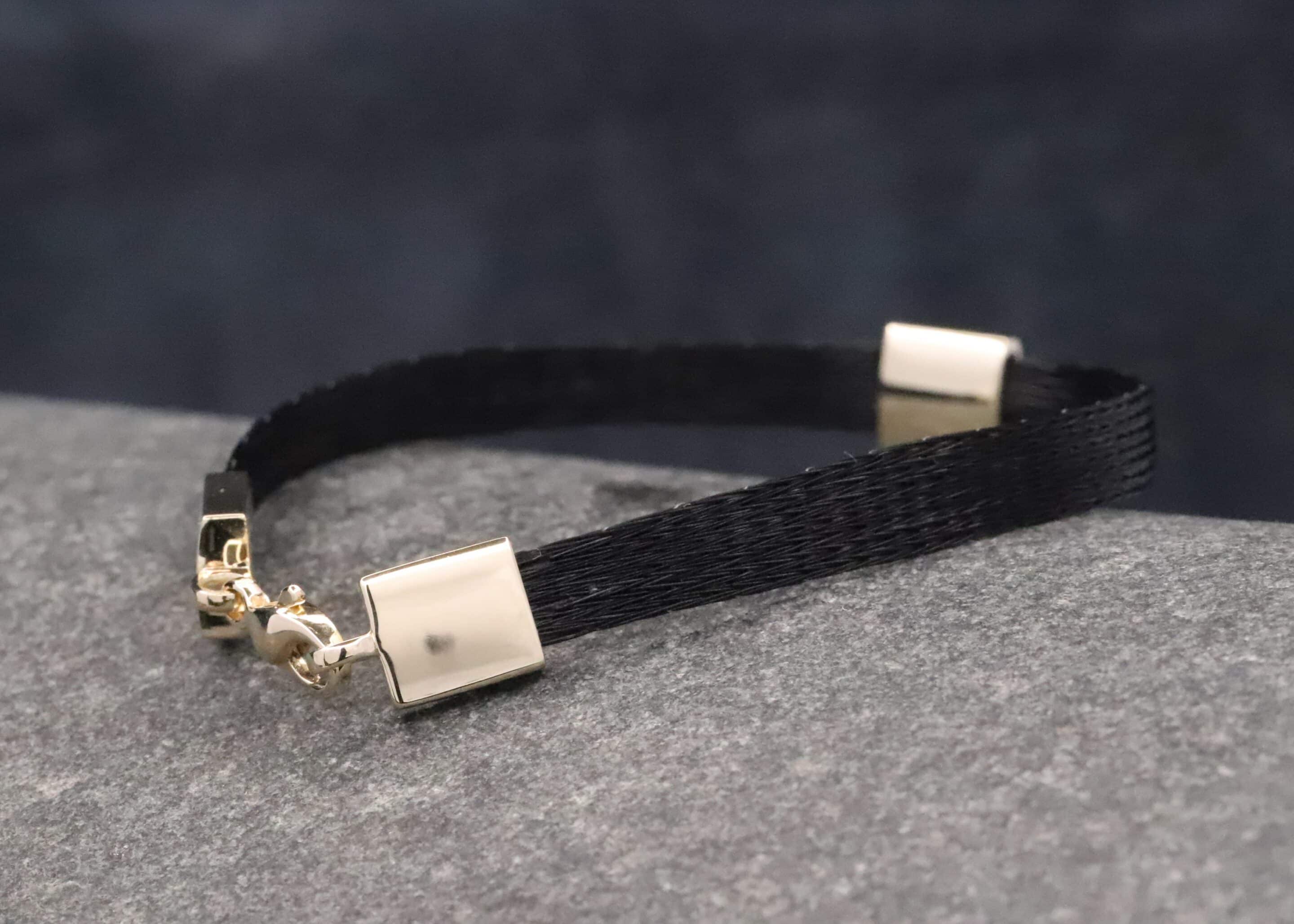 Pferdehaararmband 585er Gelbgold mit Brillanten 6mm breit – Bild 2