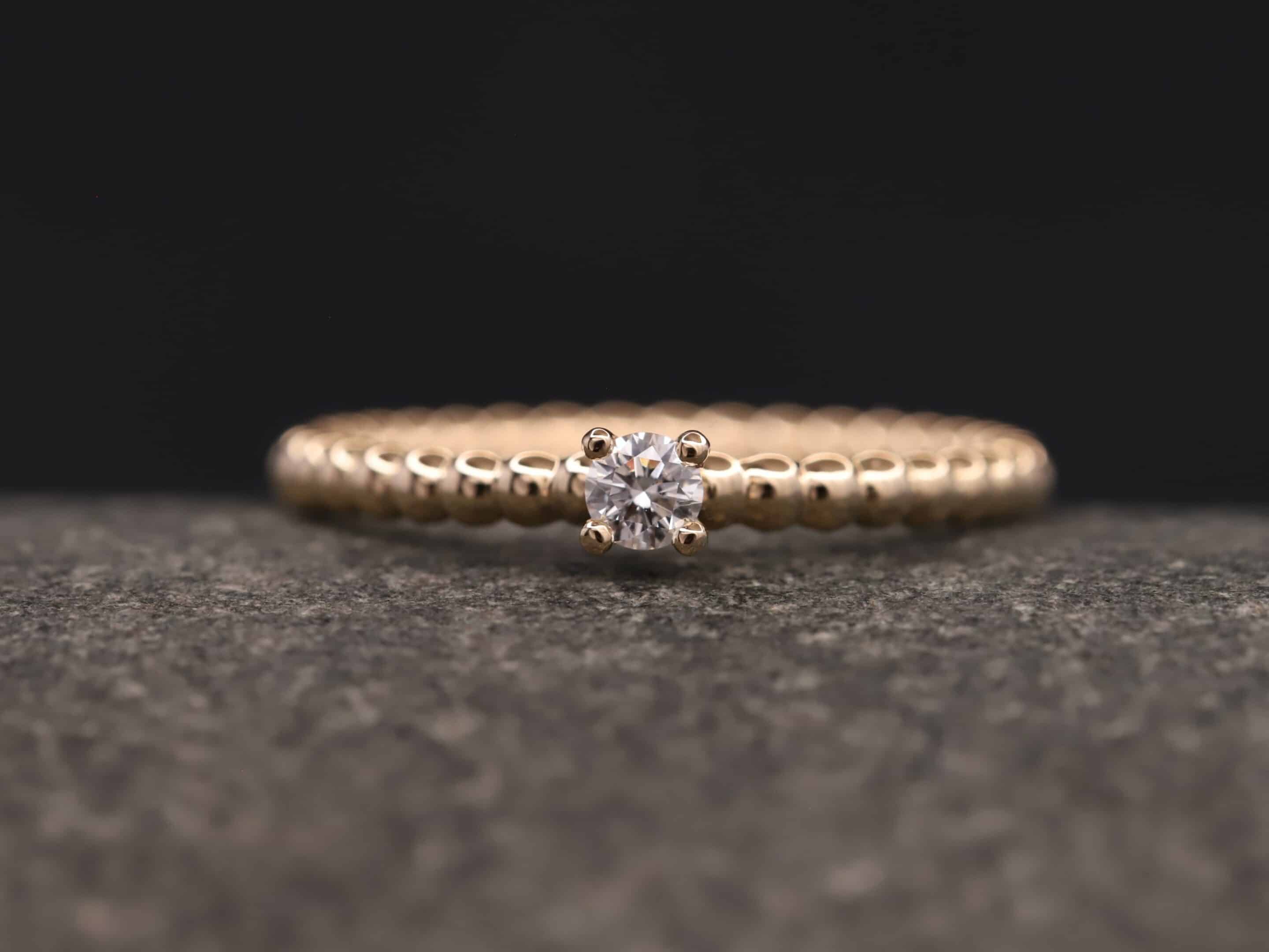 Verlobungsring Kugelring 585er Rosegold mit 0,11ct synthetischem Diamanten im Brillantschliff – Bild 5