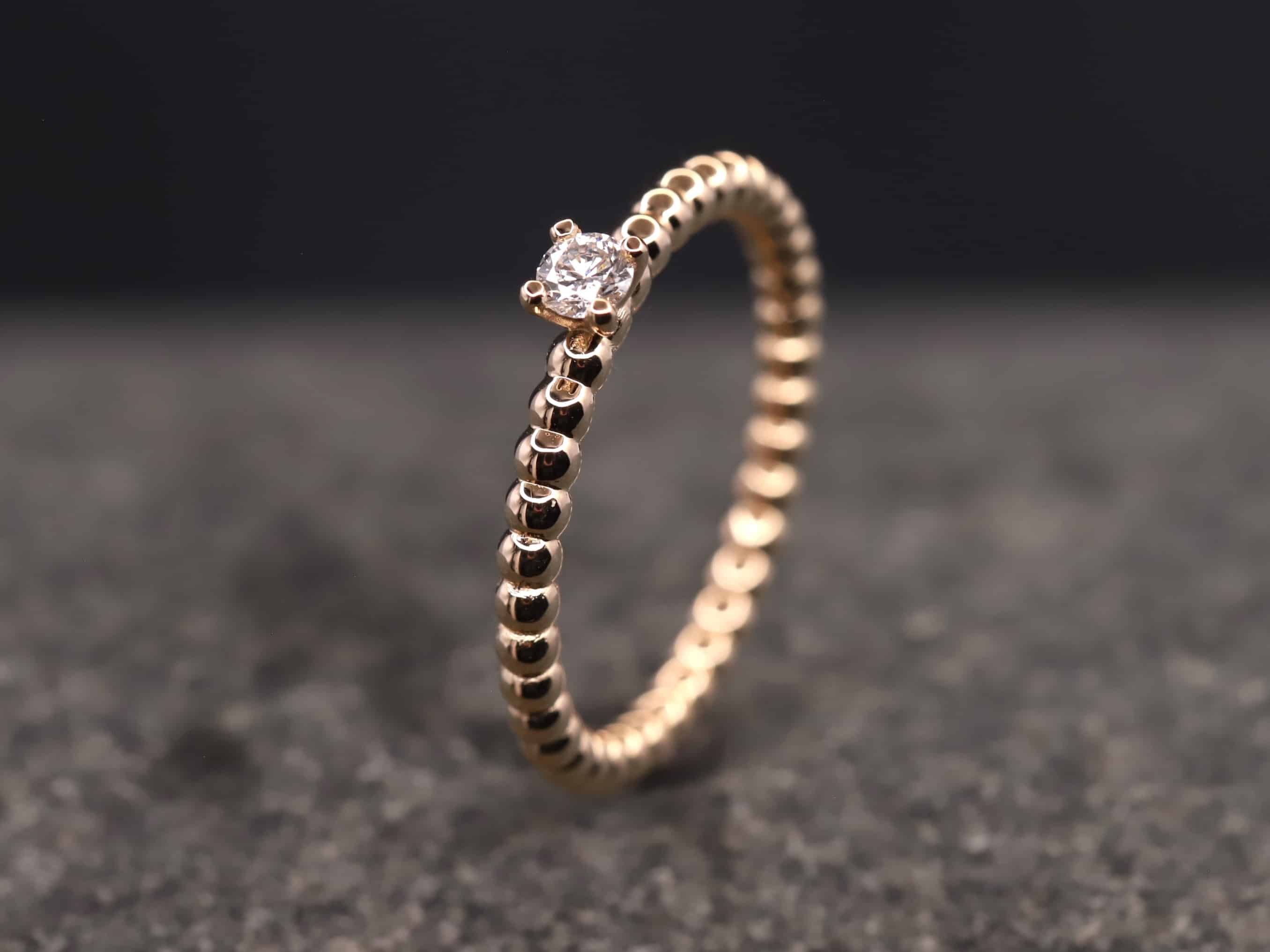 Verlobungsring Kugelring 585er Rosegold mit 0,11ct synthetischem Diamanten im Brillantschliff – Bild 3