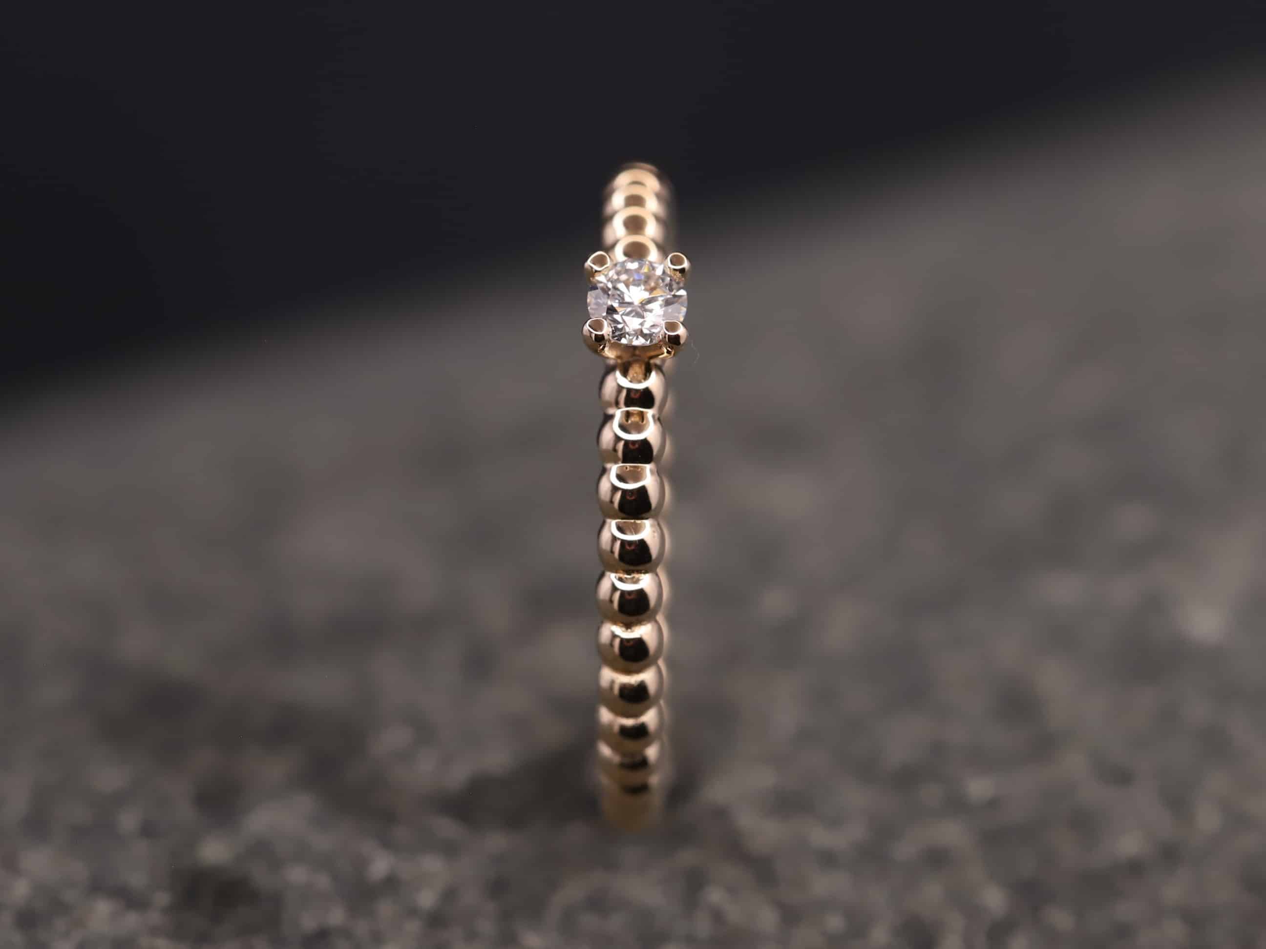 Verlobungsring Kugelring 585er Rosegold mit 0,11ct synthetischem Diamanten im Brillantschliff – Bild 7