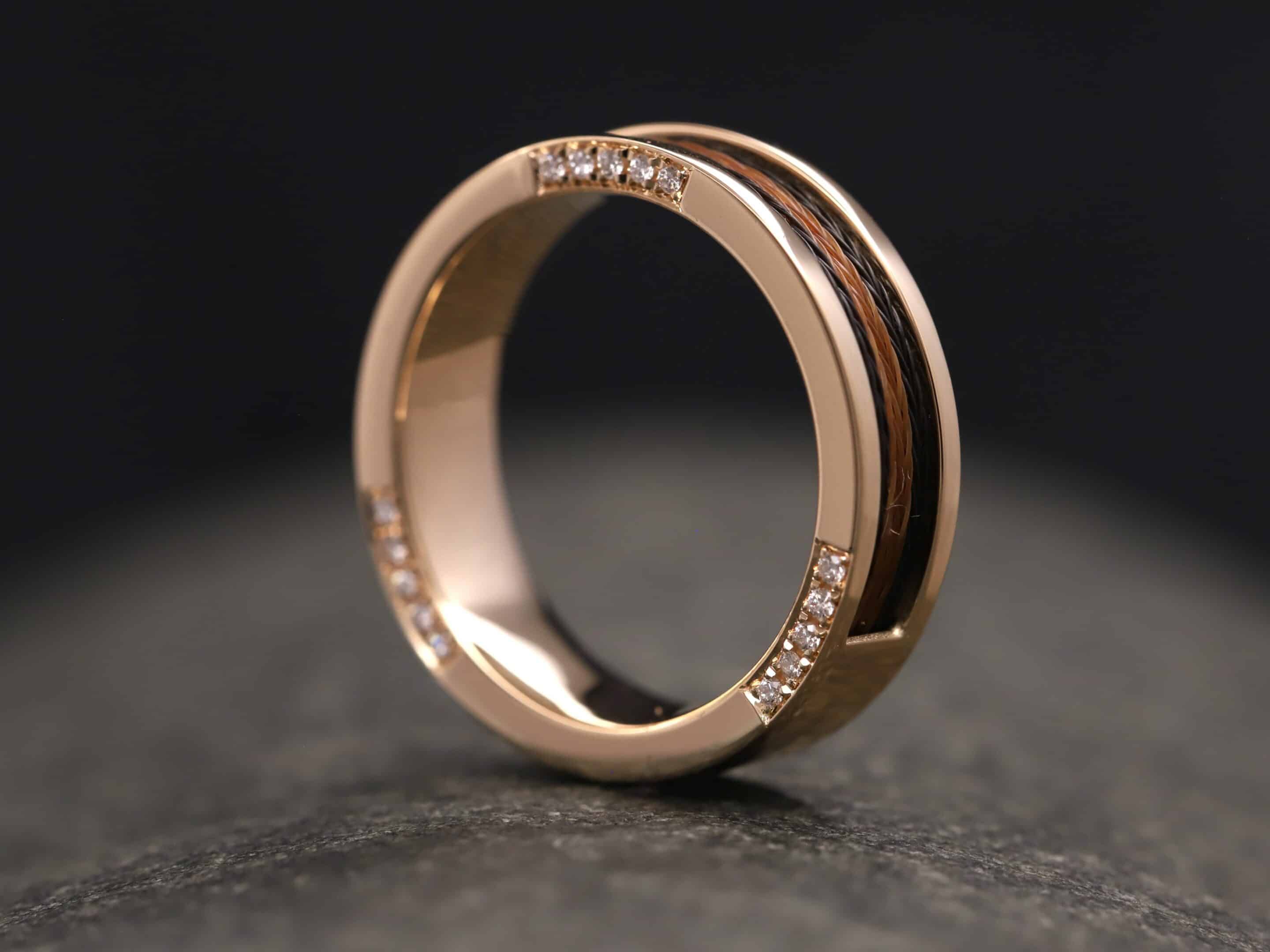 Pferdehaarring 585er Rosegold poliert mit 15 Brillanten seitlich eingefasst – Bild 6