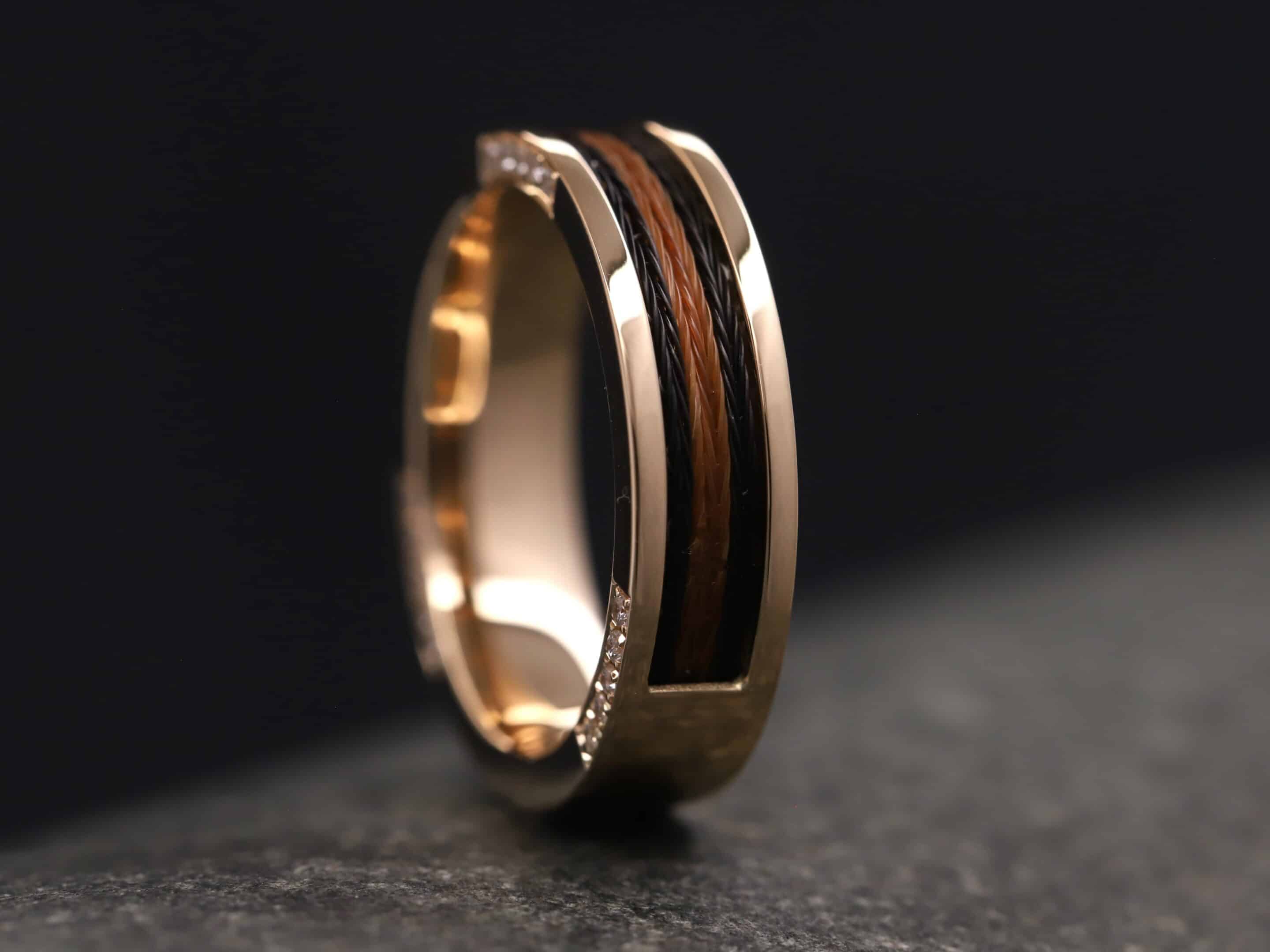 Pferdehaarring 585er Rosegold poliert mit 15 Brillanten seitlich eingefasst – Bild 7