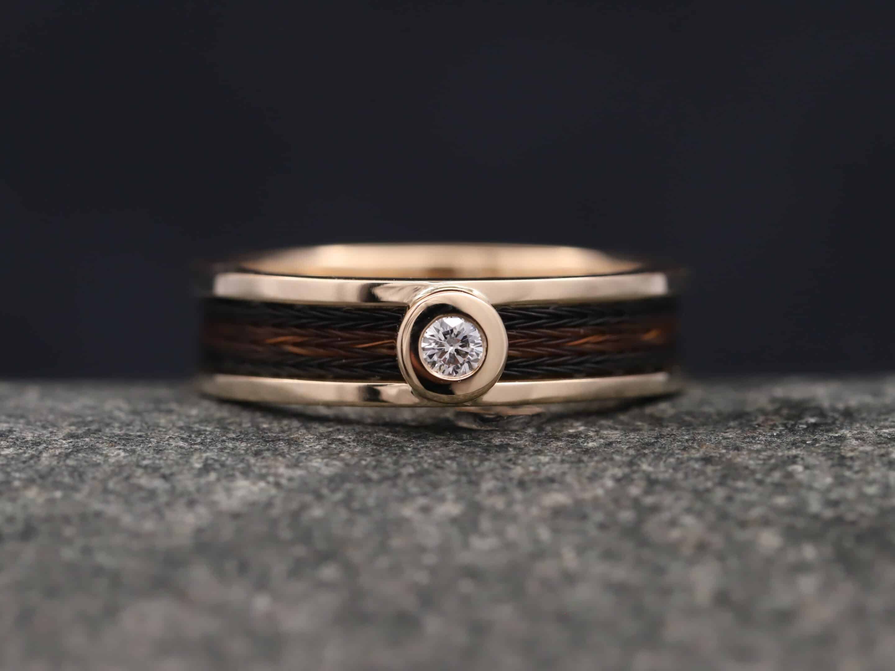 Pferdehaarring 585er Rosegold poliert mit Brillant – Bild 4