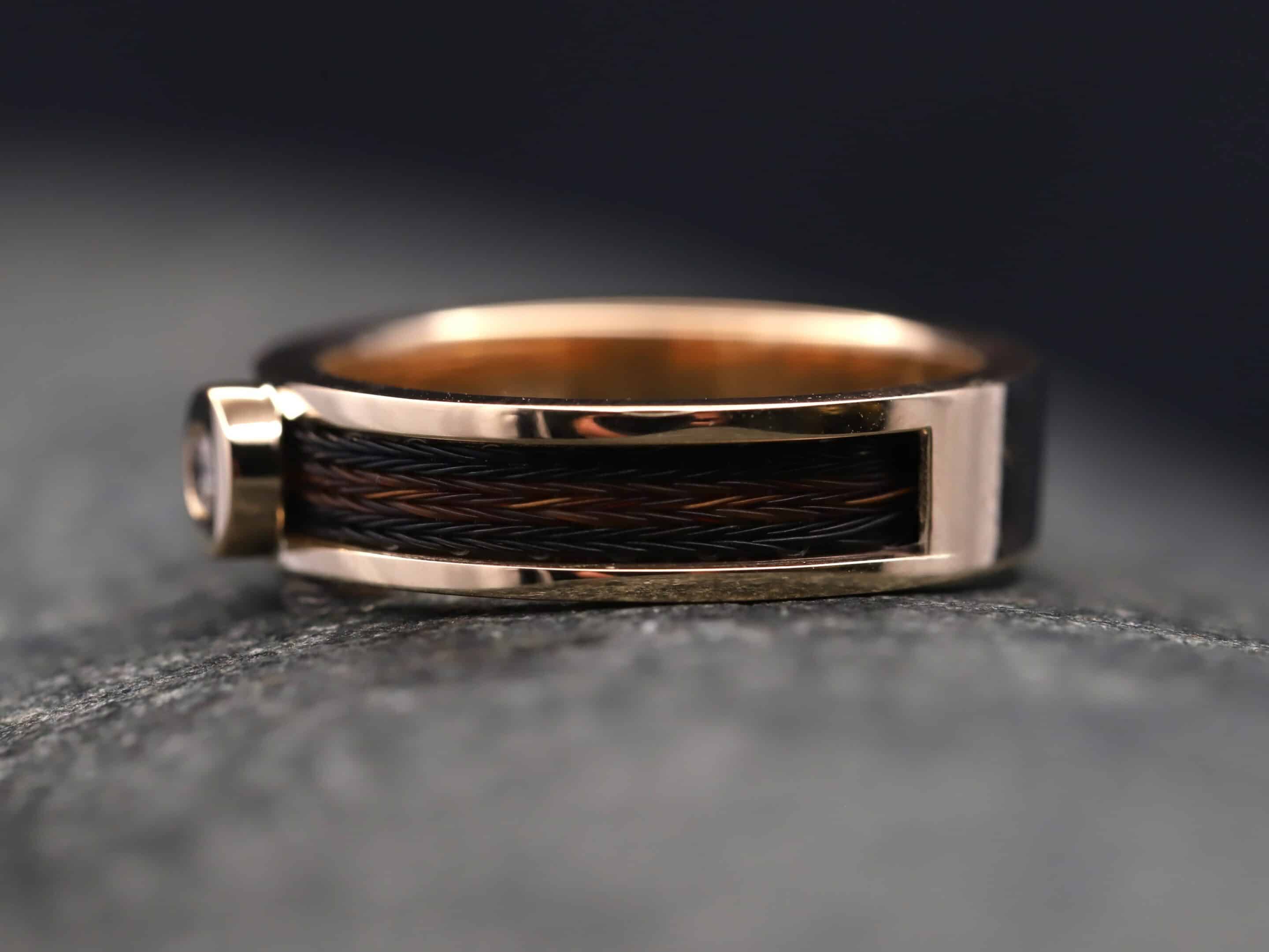Pferdehaarring 585er Rosegold poliert mit Brillant – Bild 3