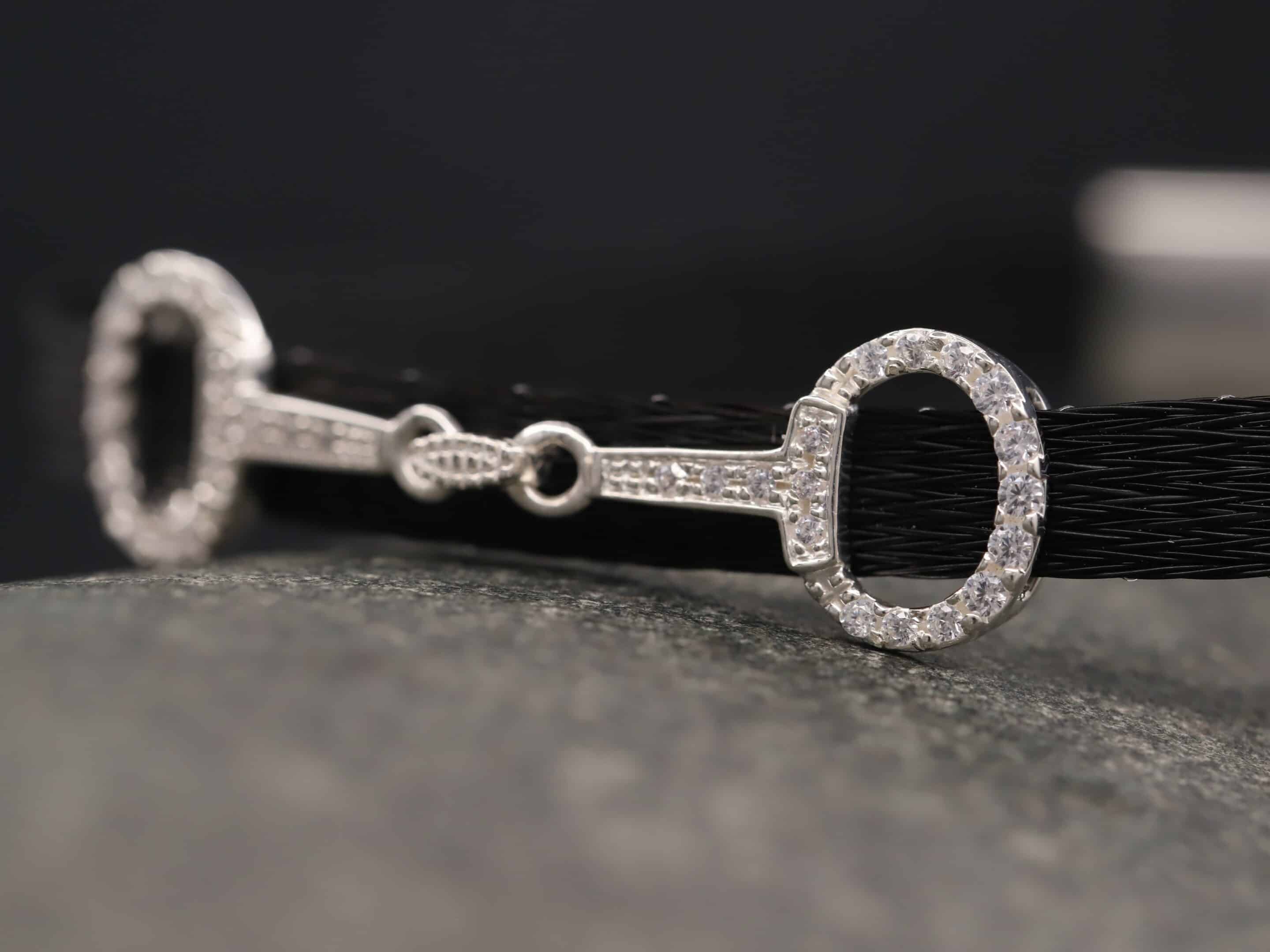 Pferdehaararmband 925er Silber 6mm Breit mit Zirkonias in Trense und Verschluss – Bild 3