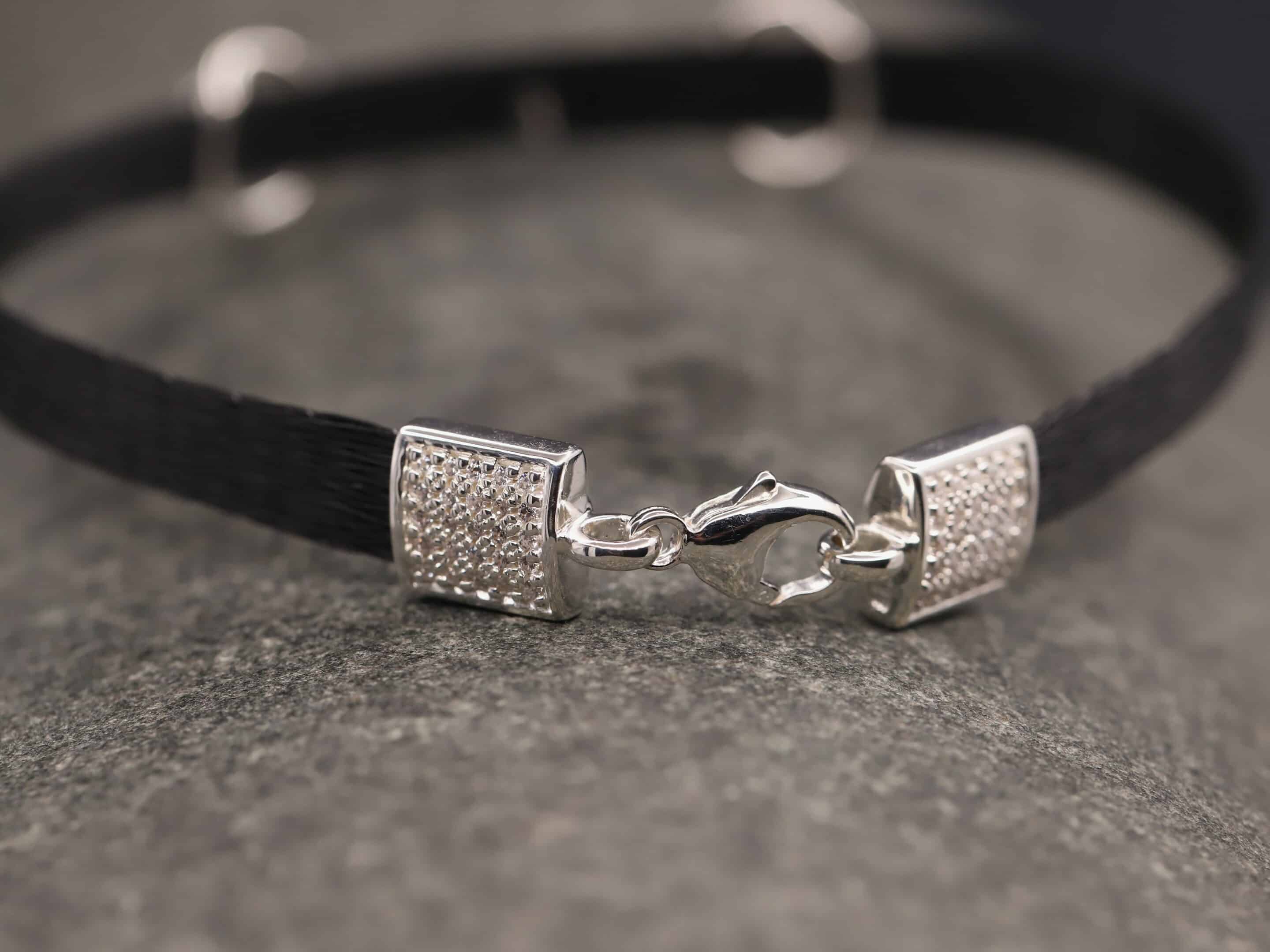 Pferdehaararmband 925er Silber 6mm Breit mit Zirkonias in Trense und Verschluss – Bild 5