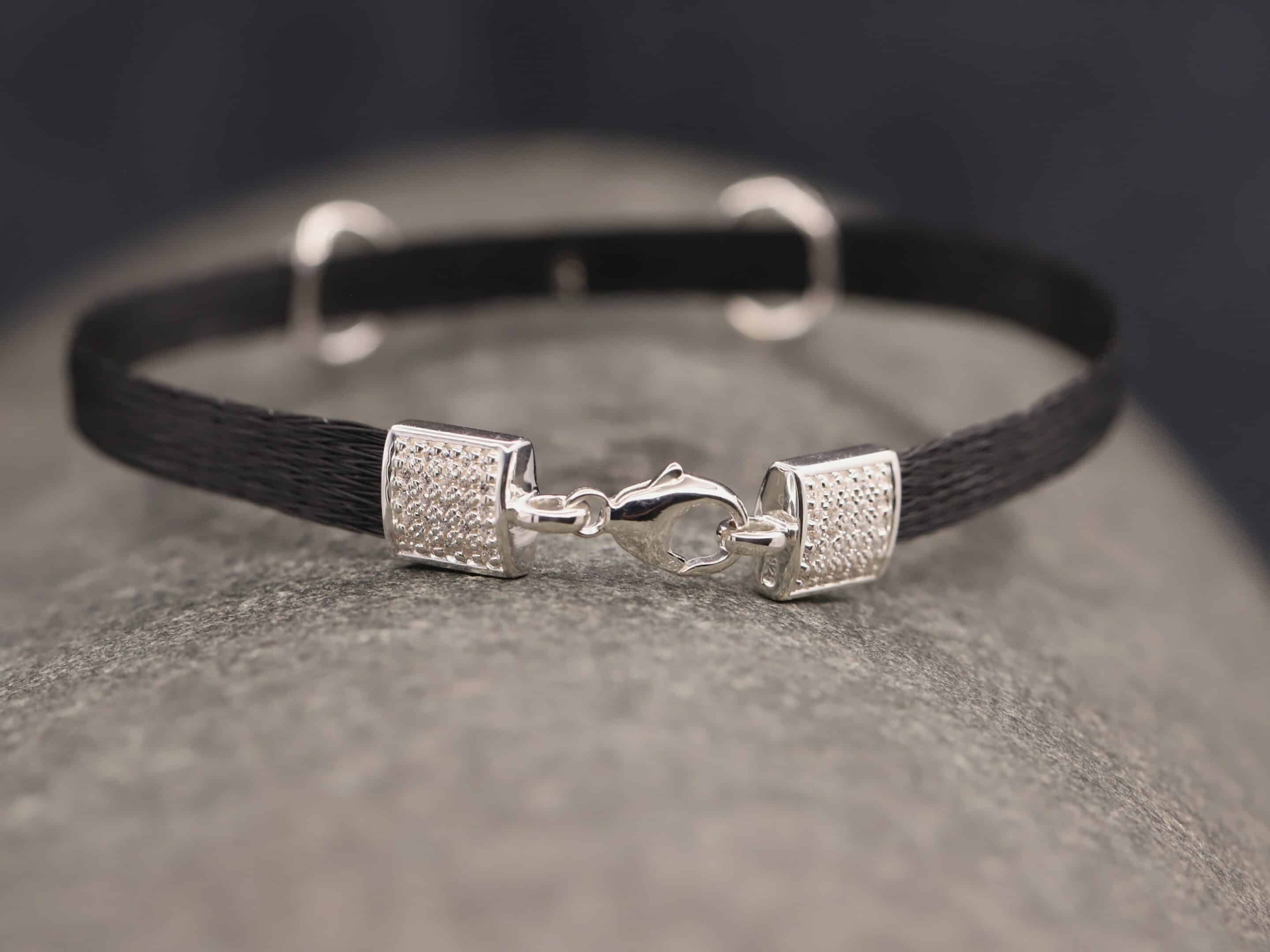 Pferdehaararmband 925er Silber 6mm Breit mit Zirkonias in Trense und Verschluss – Bild 2