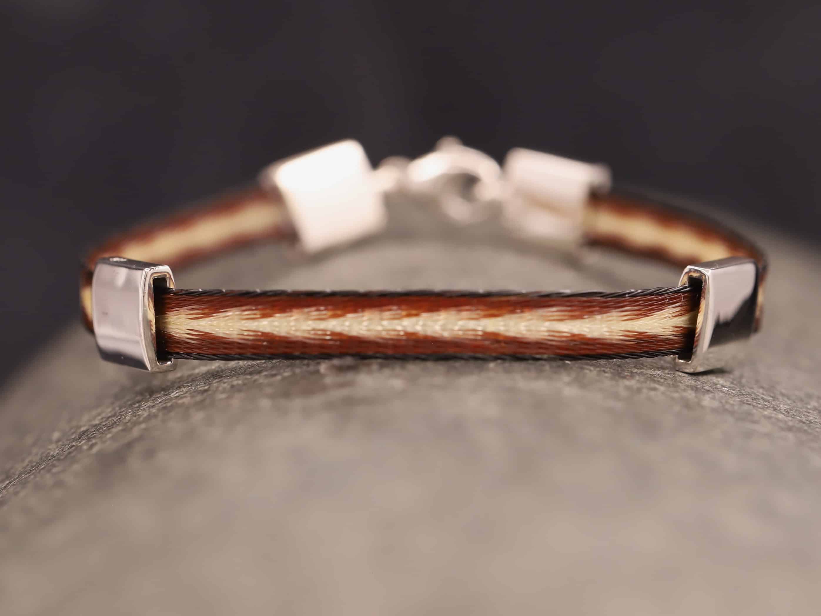 Pferdehaararmband 925er Silber 6mm Breit mit zwei Silberplatten – Bild 5