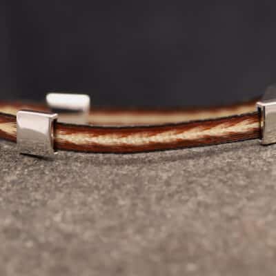 Pferdehaararmband 925er Silber 6mm Breit mit zwei Silberplatten