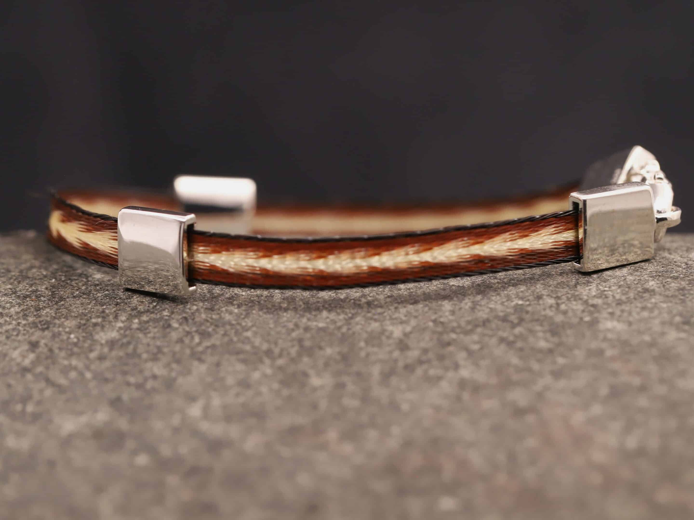 Pferdehaararmband 925er Silber 6mm Breit mit zwei Silberplatten