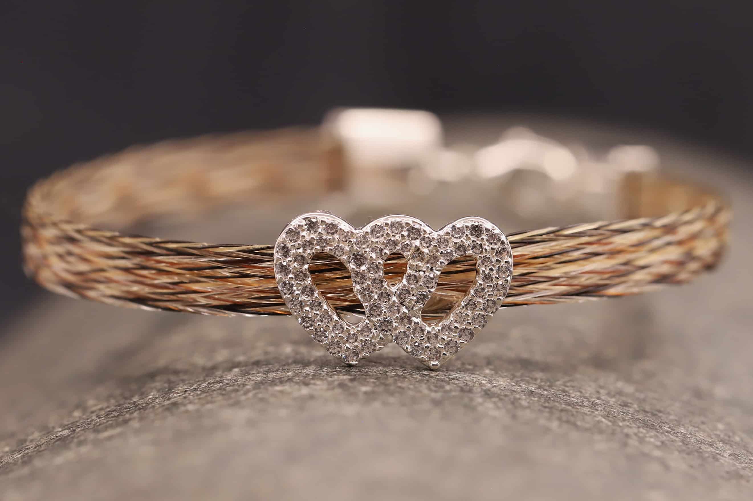 Pferdehaararmband 925er Silber 6mm Breit mit Zirkonia Herz