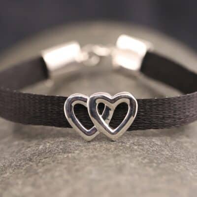 Pferdehaararmband 925er Silber 9mm breit mit Herz