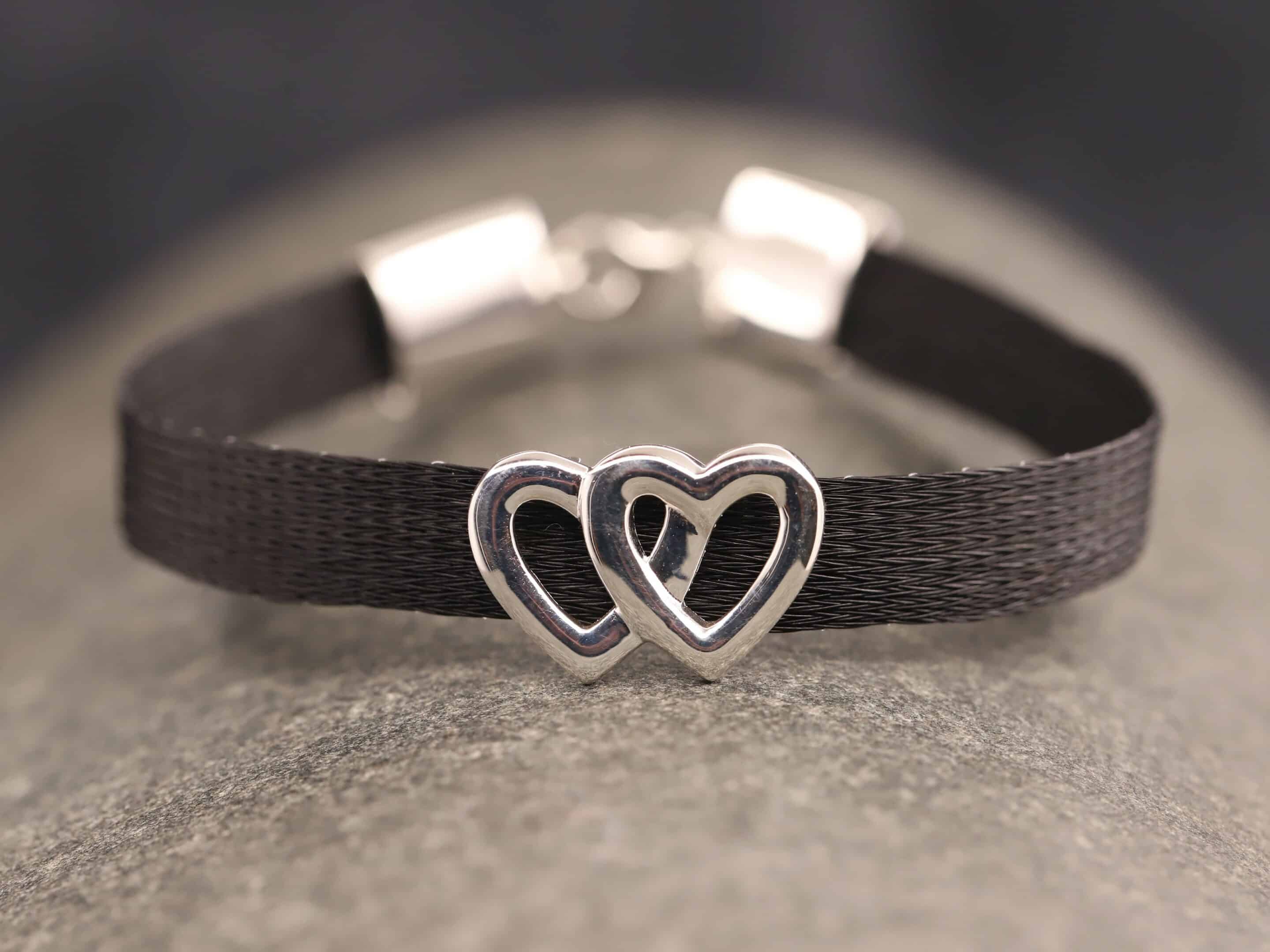 Pferdehaararmband 925er Silber 9mm breit mit Herz