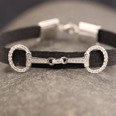 Pferdehaararmband 925er Silber 9mm breit mit Trense in Zirkonia ausgefast