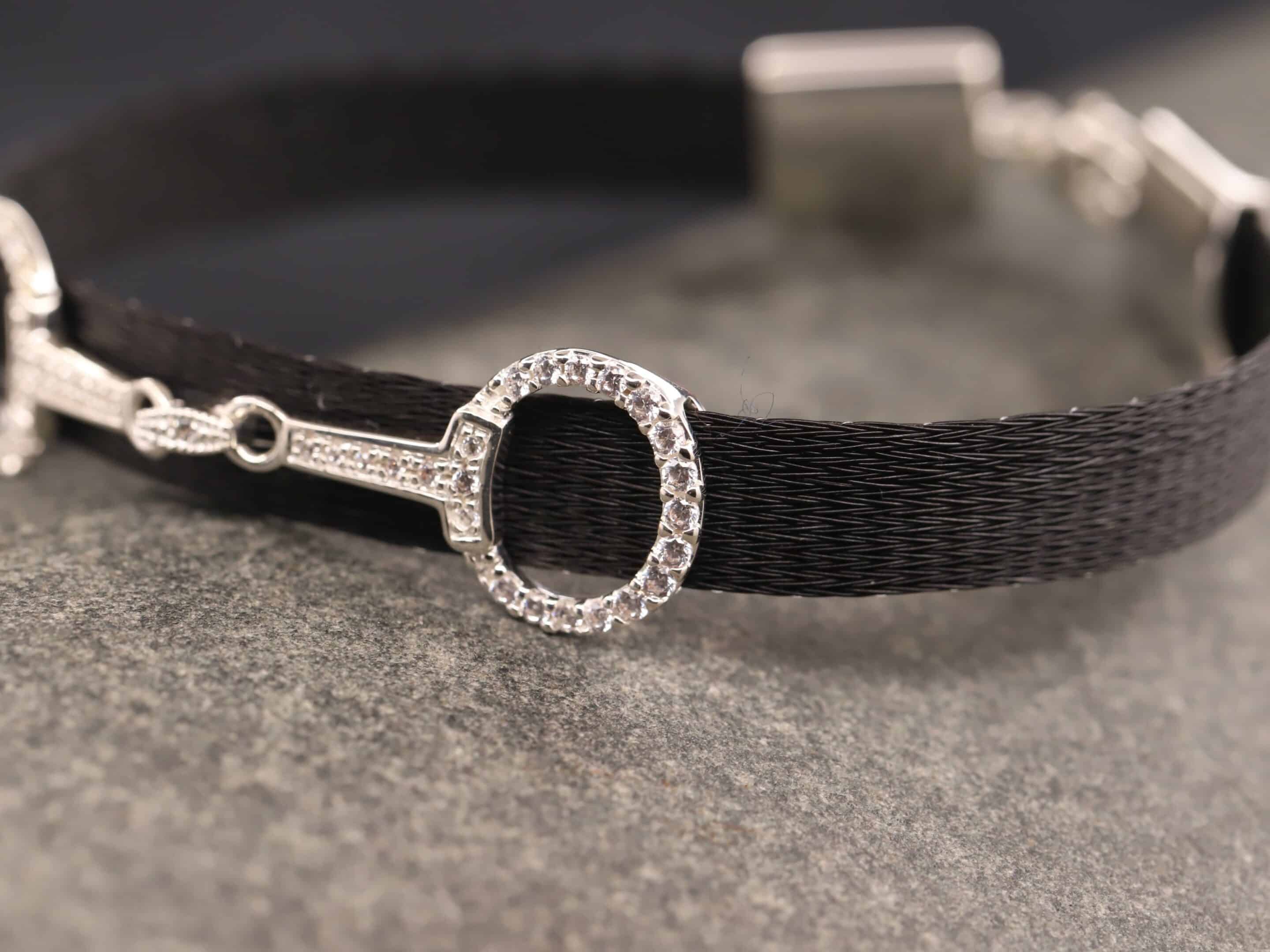 Pferdehaararmband 925er Silber 9mm breit mit Trense in Zirkonia ausgefast – Bild 2