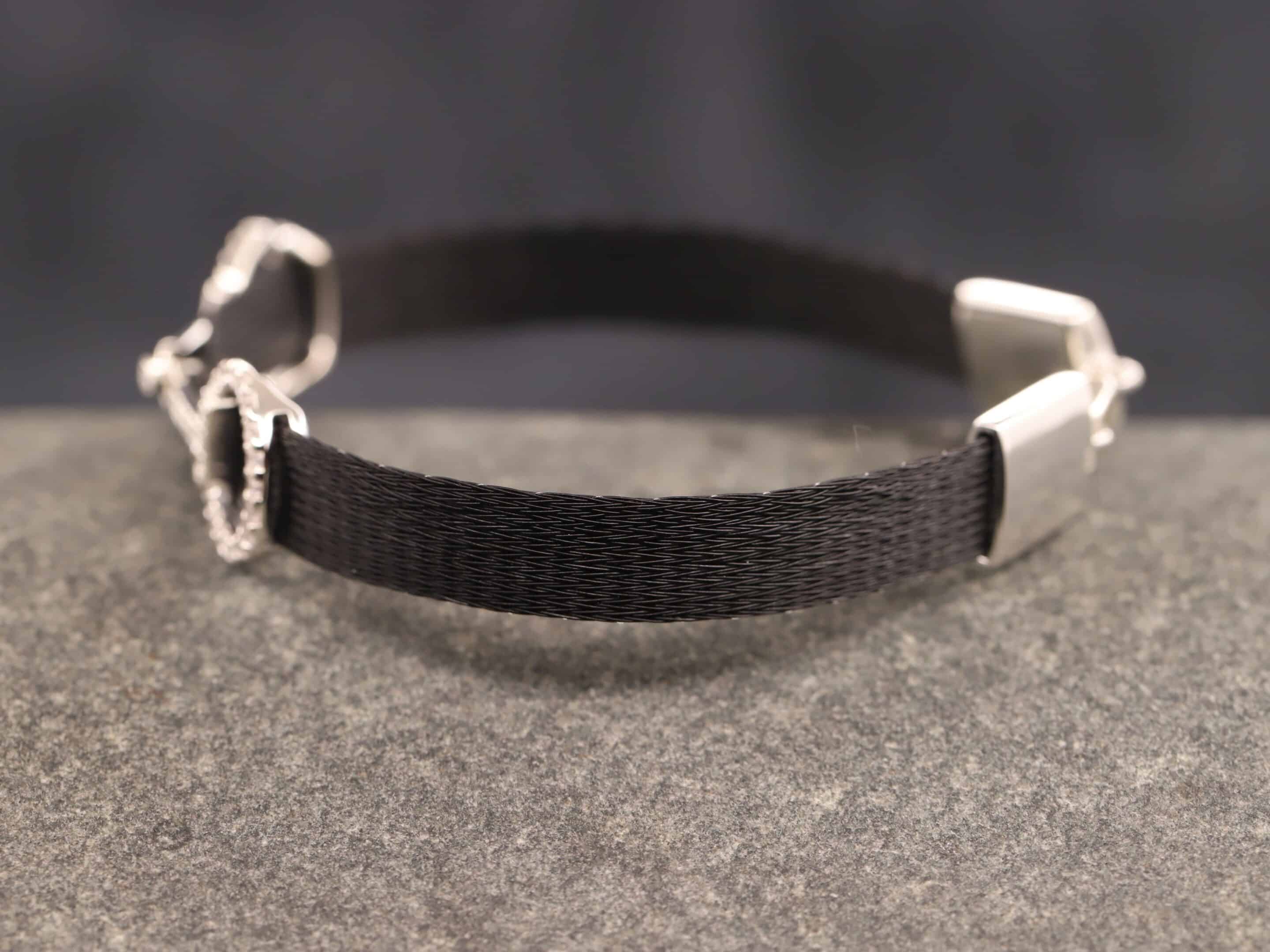 Pferdehaararmband 925er Silber 9mm breit mit Trense in Zirkonia ausgefast – Bild 3