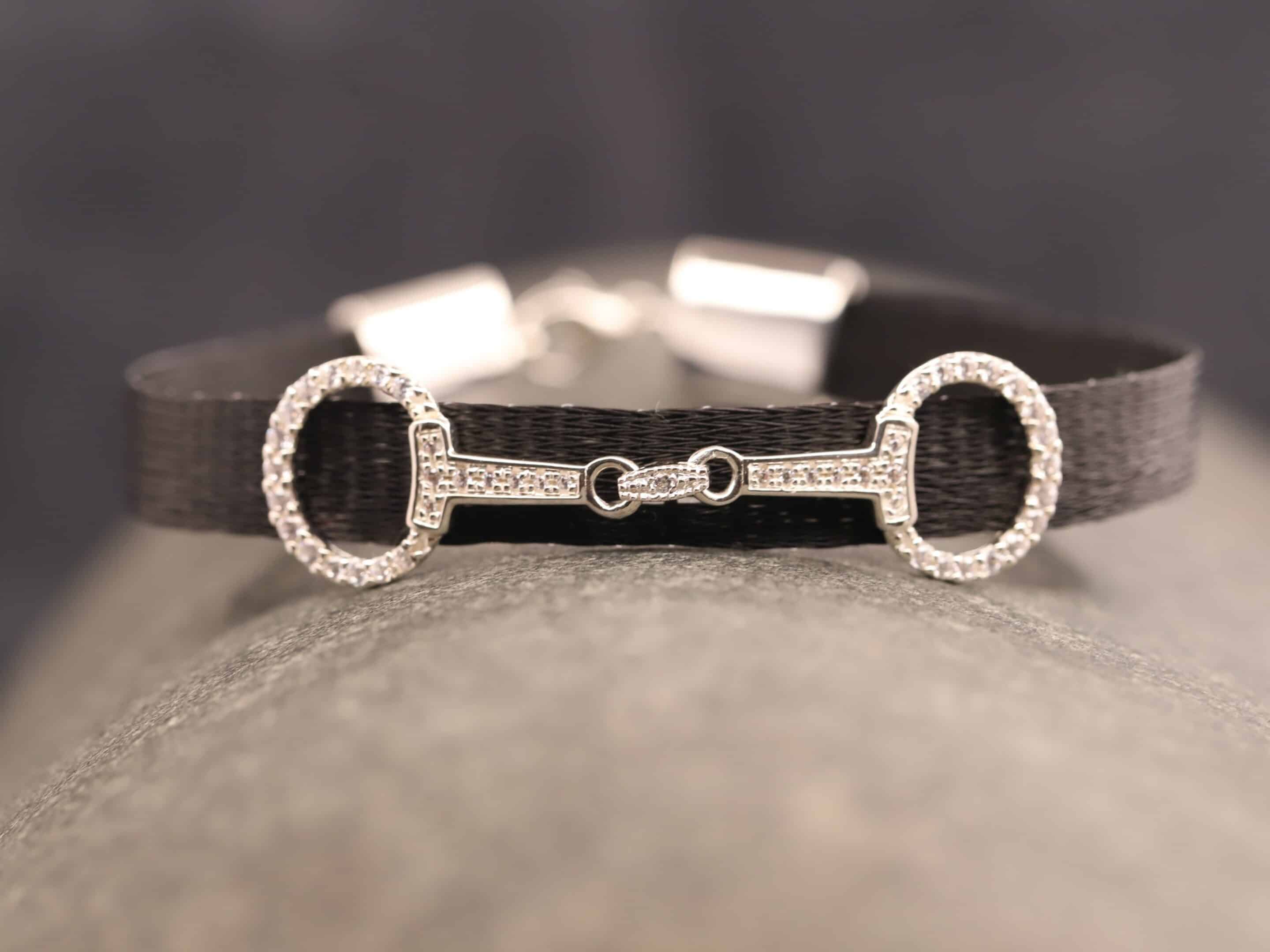 Pferdehaararmband 925er Silber 9mm breit mit Trense und Verschluss in Zirkonia ausgefast – Bild 2