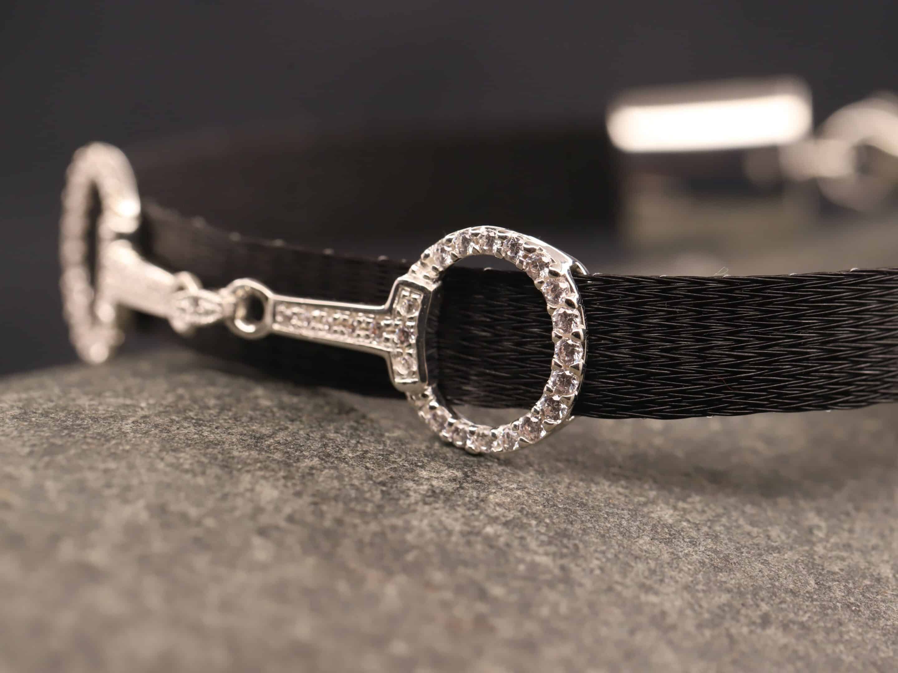 Pferdehaararmband 925er Silber 9mm breit mit Trense und Verschluss in Zirkonia ausgefast – Bild 4