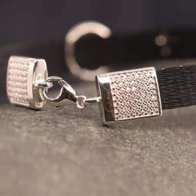 Pferdehaararmband 925er Silber 9mm breit mit Trense und Verschluss in Zirkonia ausgefast