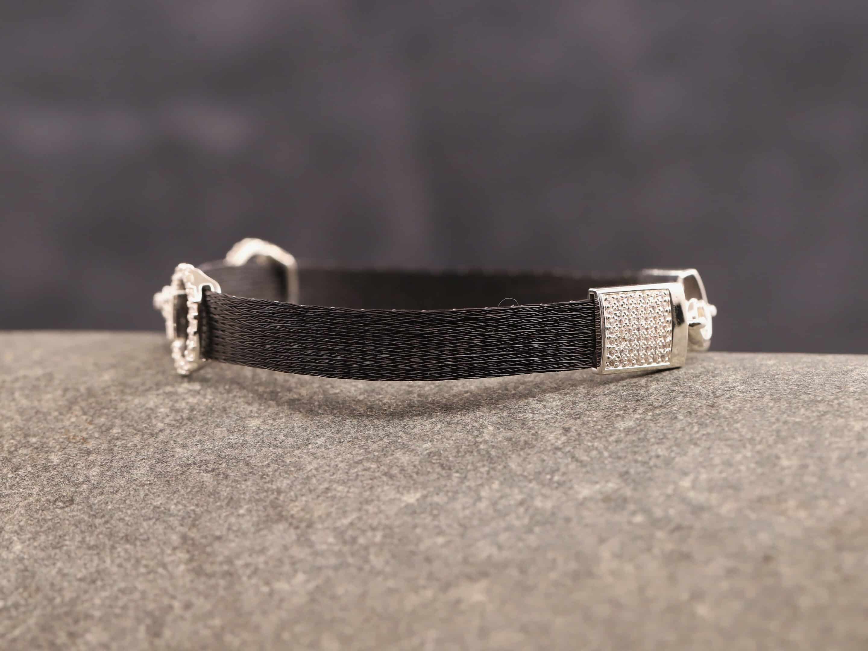 Pferdehaararmband 925er Silber 9mm breit mit Trense und Verschluss in Zirkonia ausgefast – Bild 3