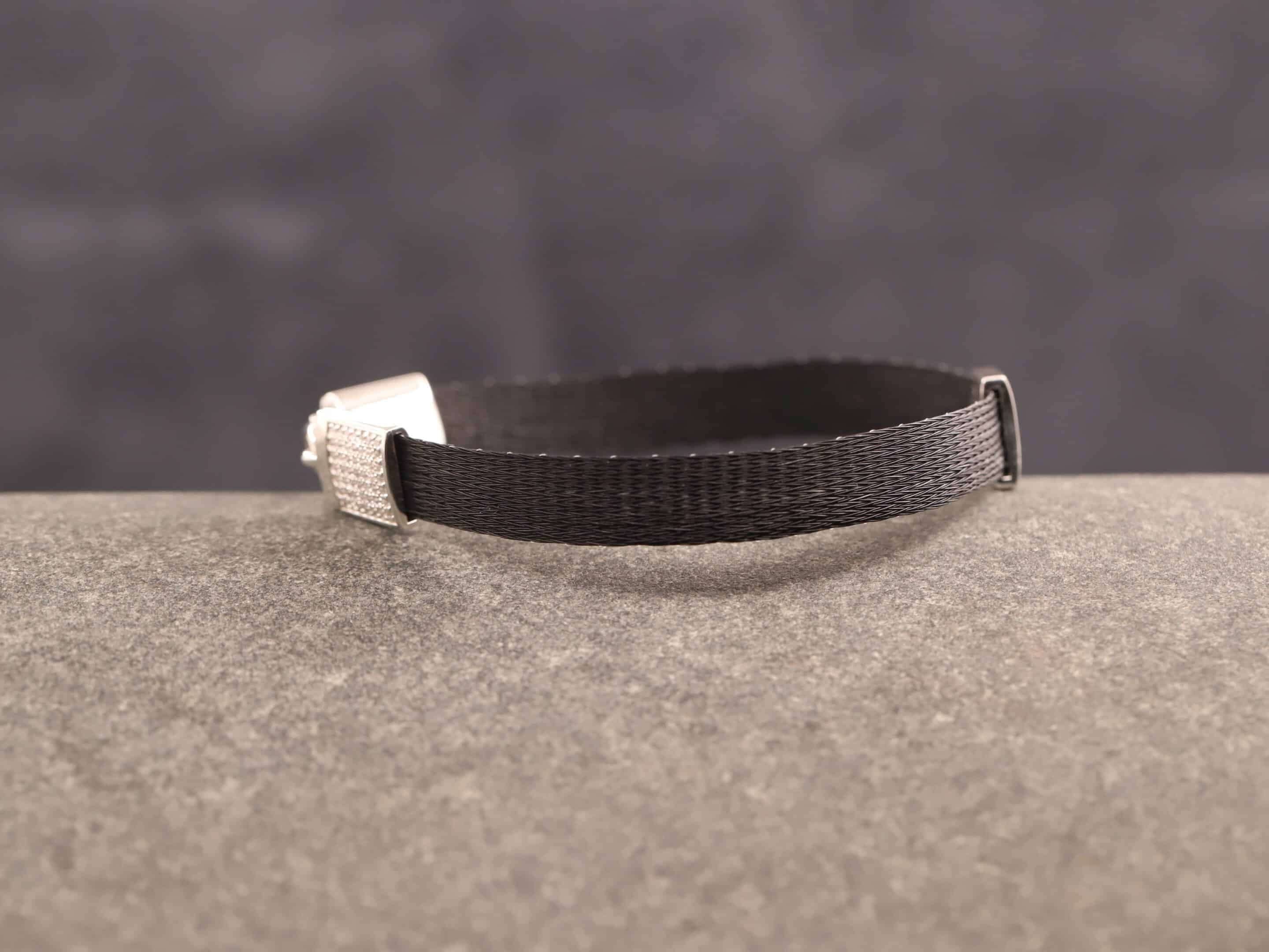 Pferdehaararmband 925er Silber 9mm breit mit einem Zwischenelement in Zirkonia ausgefast – Bild 2