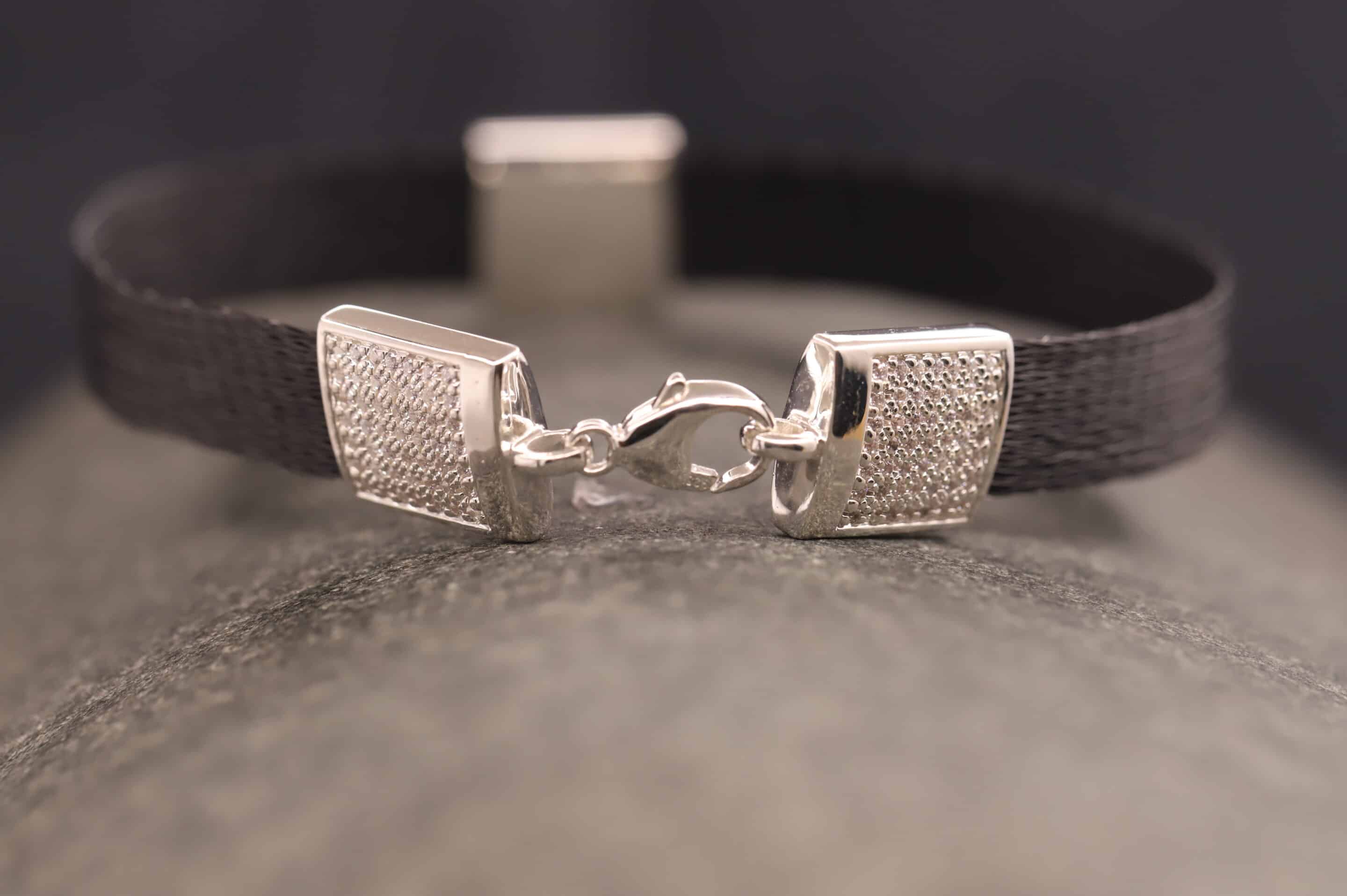 Pferdehaararmband 925er Silber 9mm breit mit einem Zwischenelement in Zirkonia ausgefast – Bild 4
