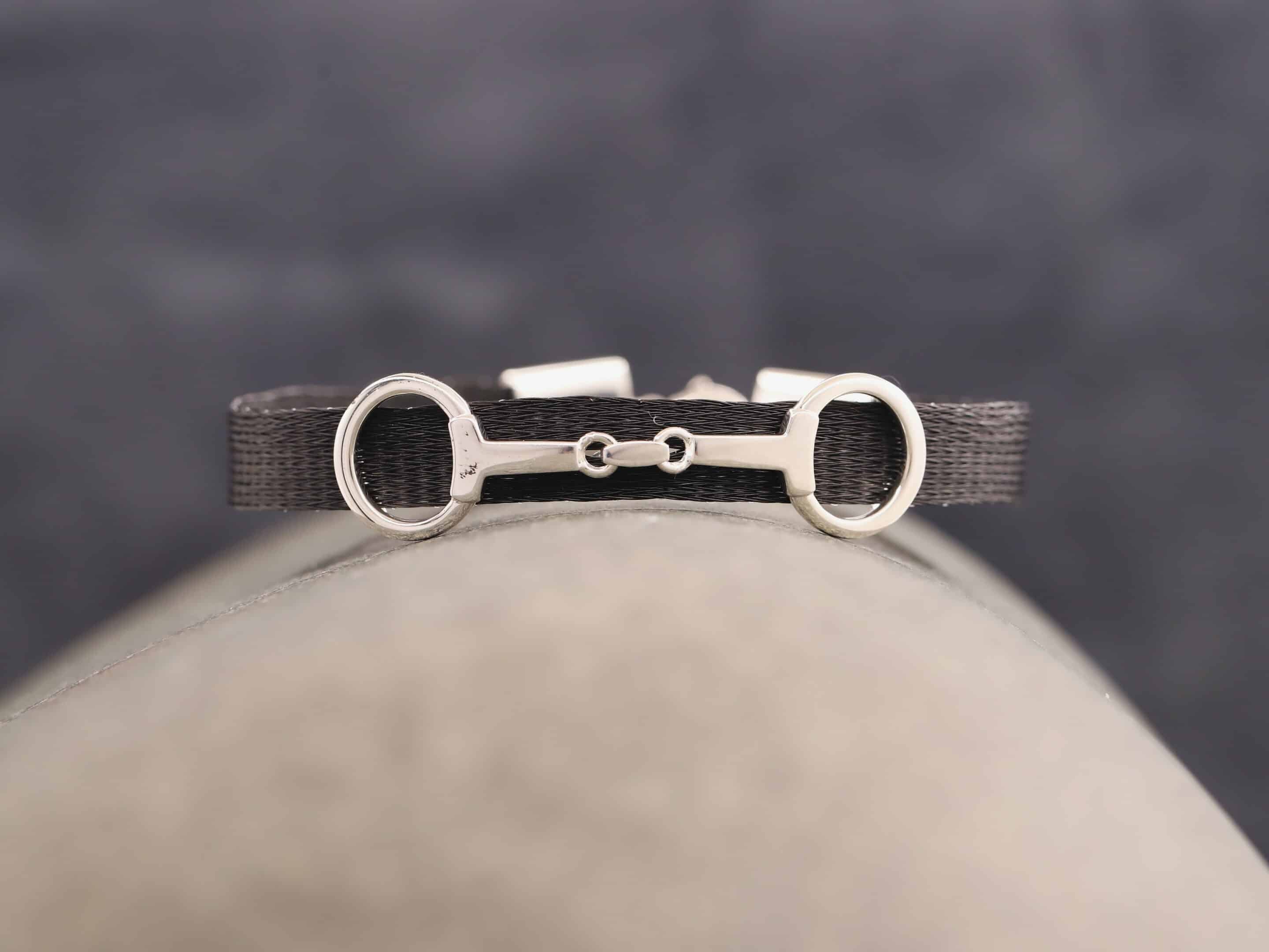 Pferdehaararmband 925er Silber 9mm breit mit Trense